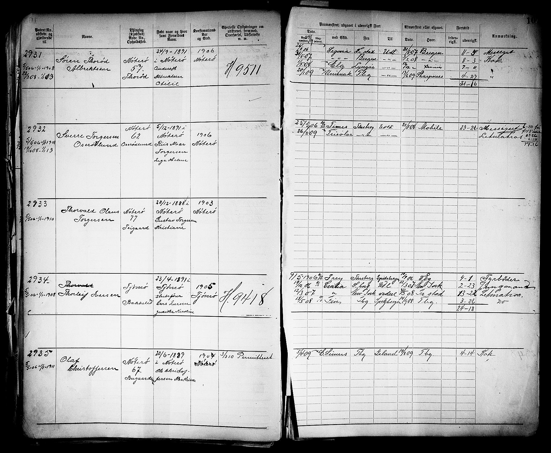 Tønsberg innrulleringskontor, SAKO/A-786/F/Fb/L0005: Annotasjonsrulle Patent nr. 2401-4080, 1904-1910, p. 111