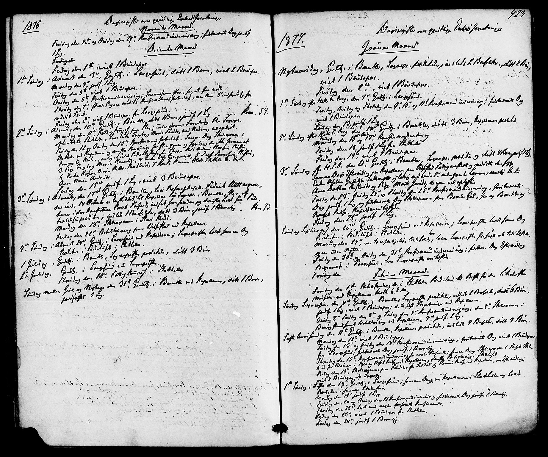 Bamble kirkebøker, SAKO/A-253/F/Fa/L0006: Parish register (official) no. I 6, 1869-1877, p. 423