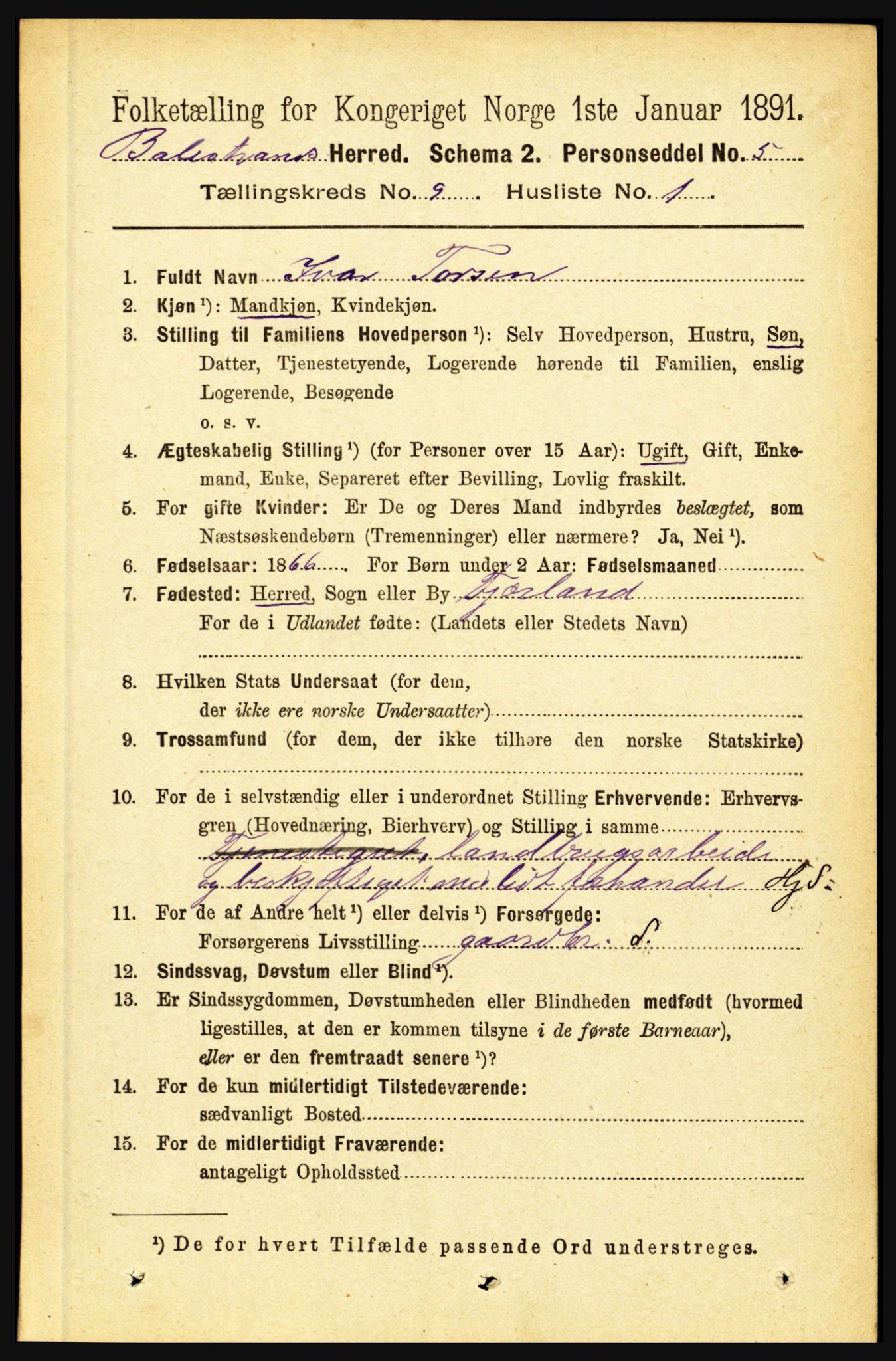 RA, 1891 census for 1418 Balestrand, 1891, p. 2049