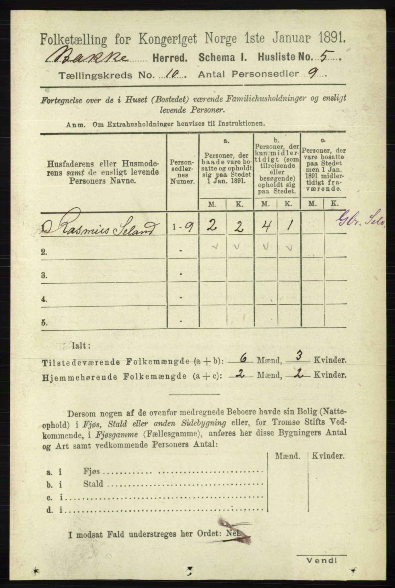 RA, 1891 census for 1045 Bakke, 1891, p. 1969