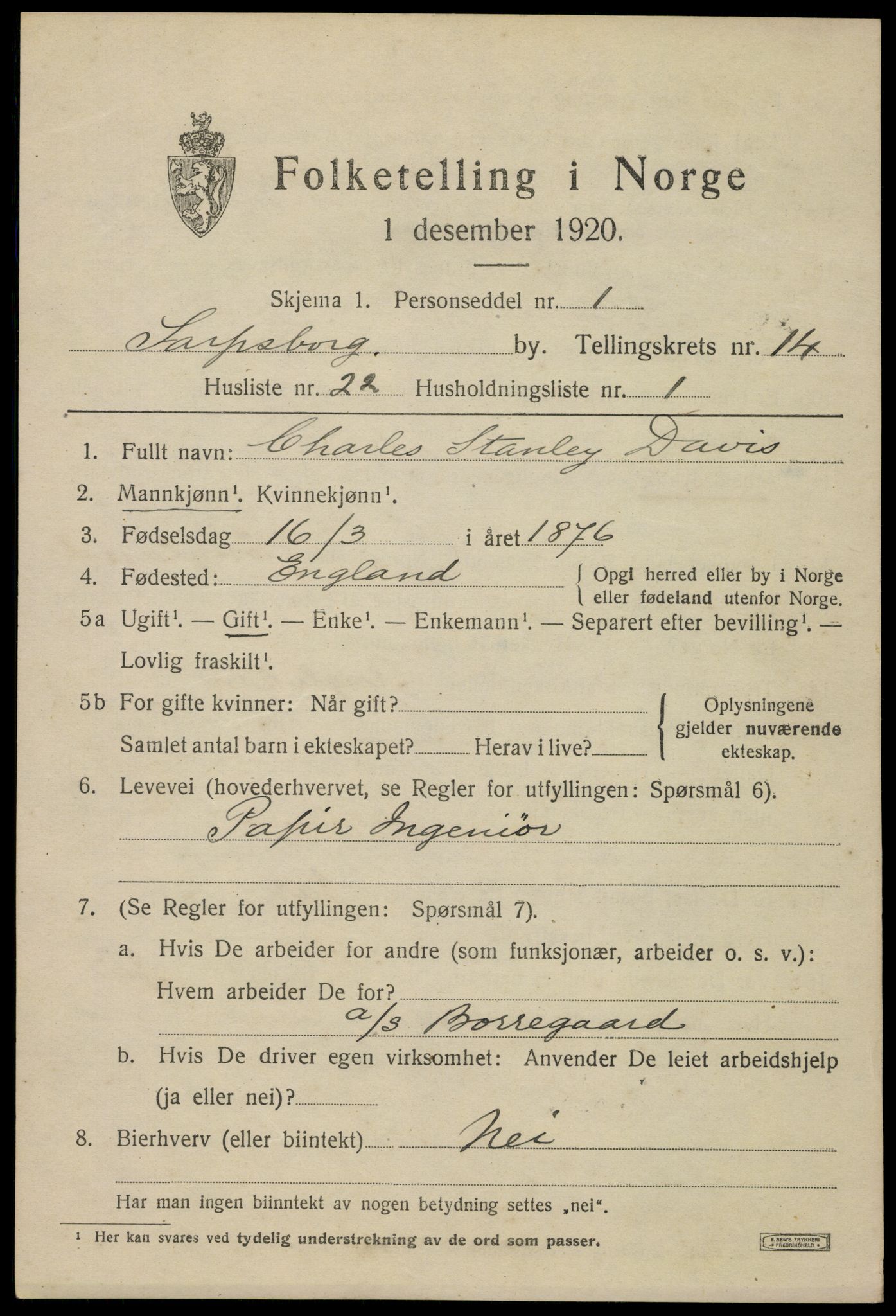 SAO, 1920 census for Sarpsborg, 1920, p. 28752