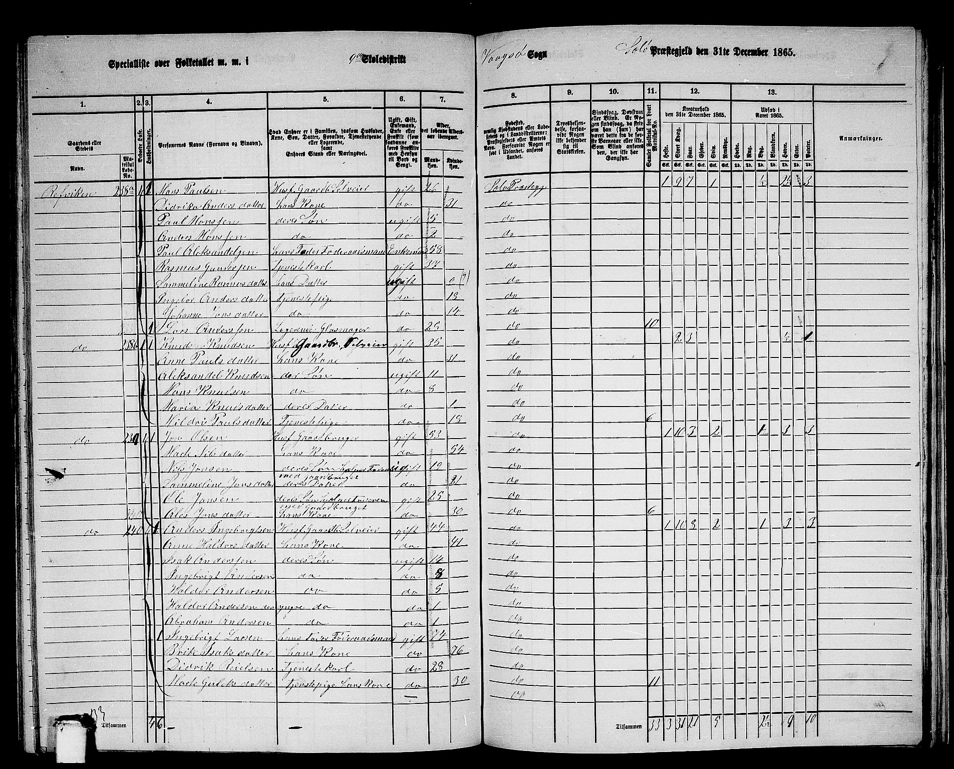 RA, 1865 census for Selje, 1865, p. 146