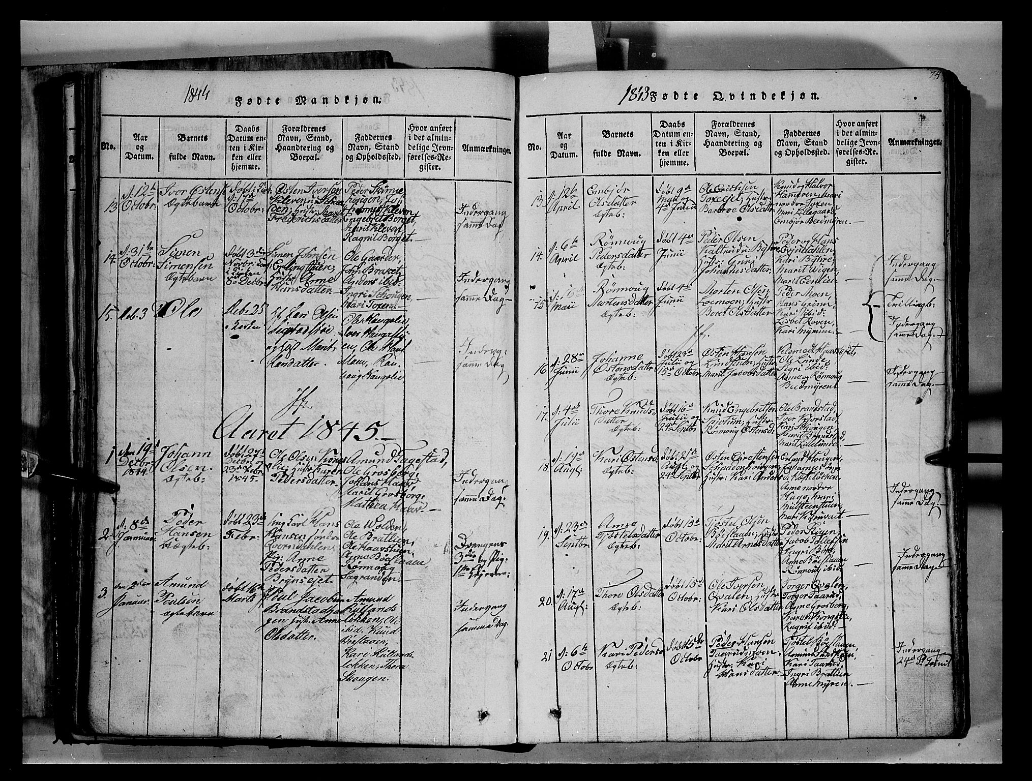 Fron prestekontor, SAH/PREST-078/H/Ha/Hab/L0004: Parish register (copy) no. 4, 1816-1850, p. 74