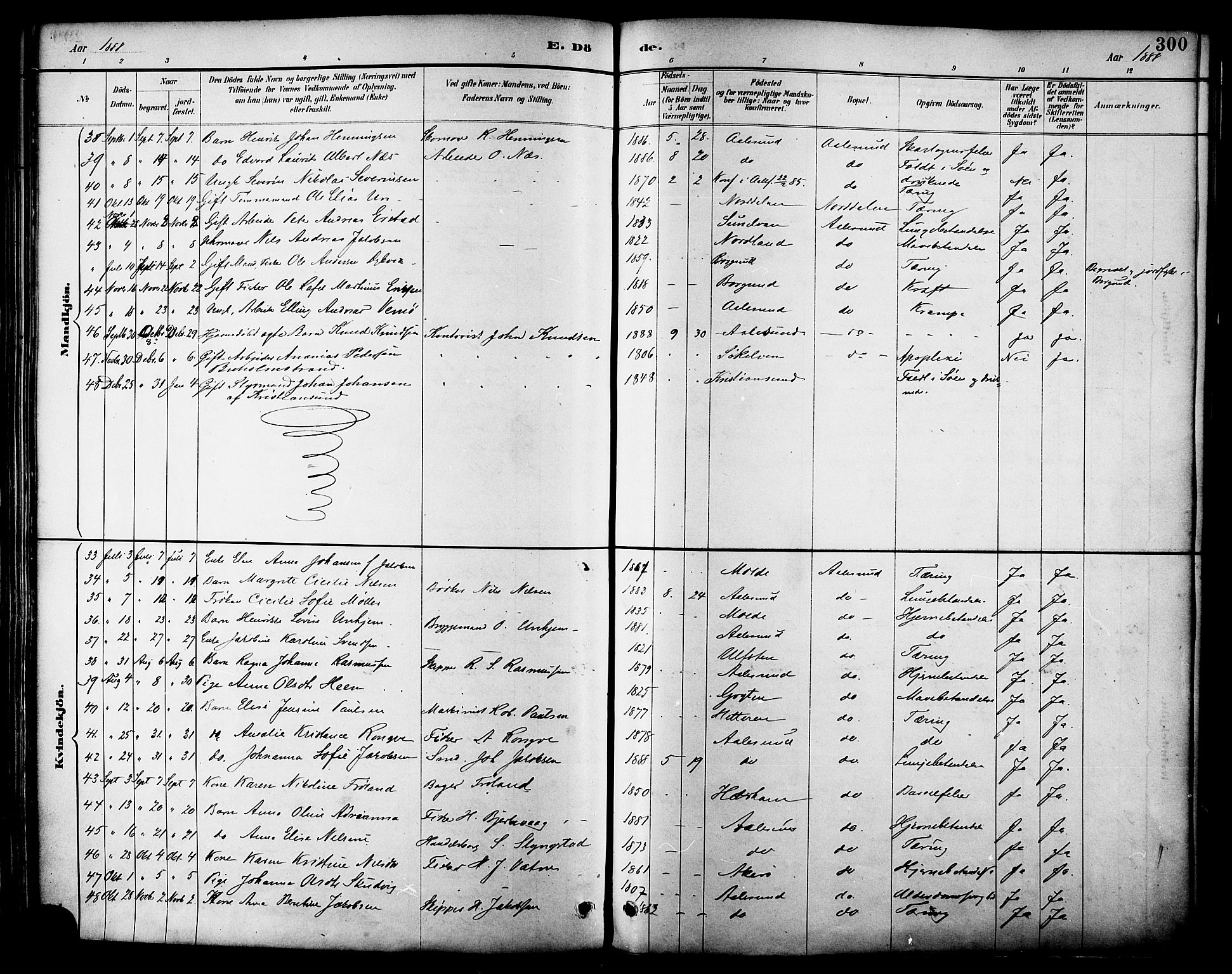 Ministerialprotokoller, klokkerbøker og fødselsregistre - Møre og Romsdal, AV/SAT-A-1454/529/L0455: Parish register (official) no. 529A05, 1885-1893, p. 300