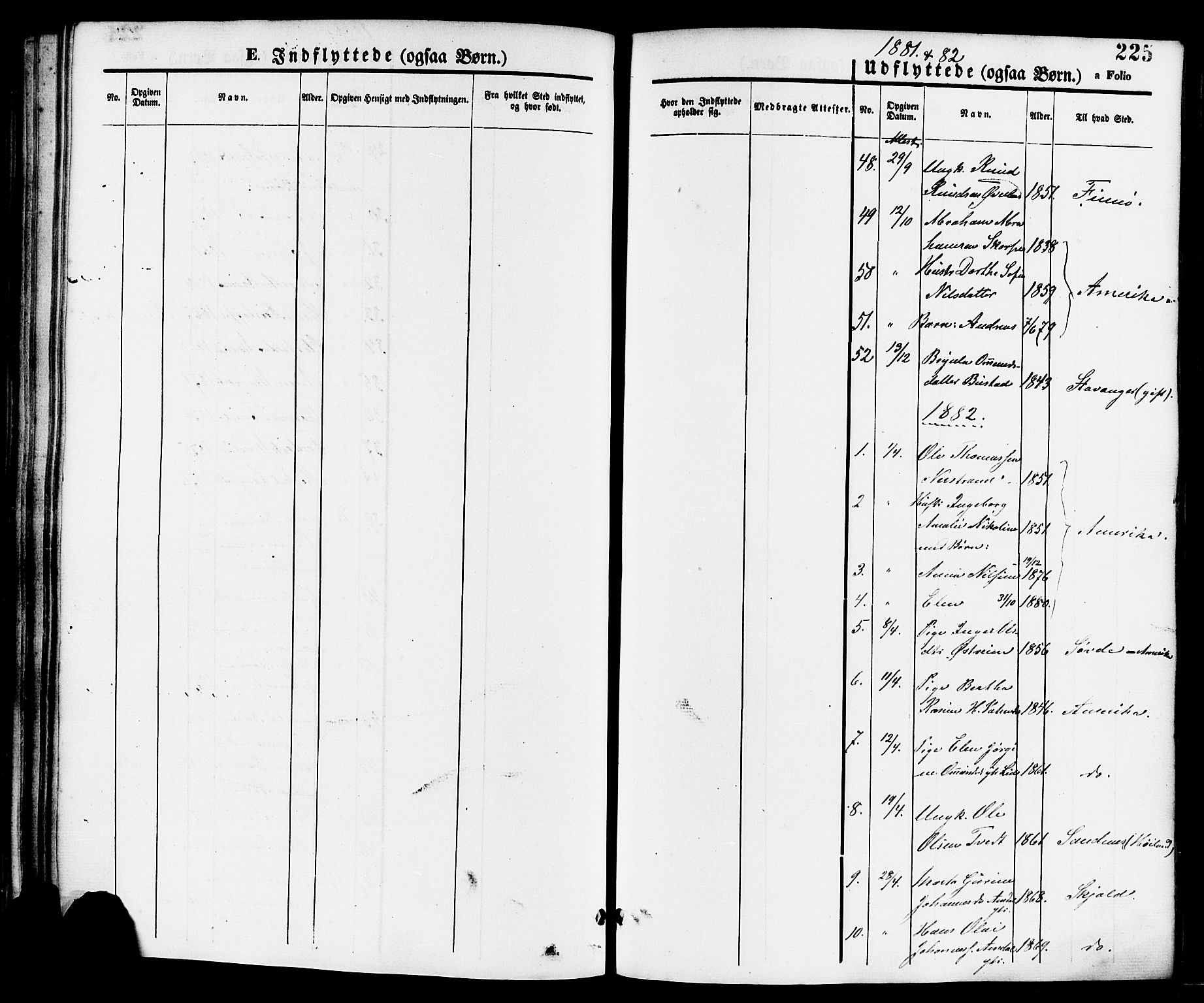 Nedstrand sokneprestkontor, SAST/A-101841/01/IV: Parish register (official) no. A 11, 1877-1887, p. 225