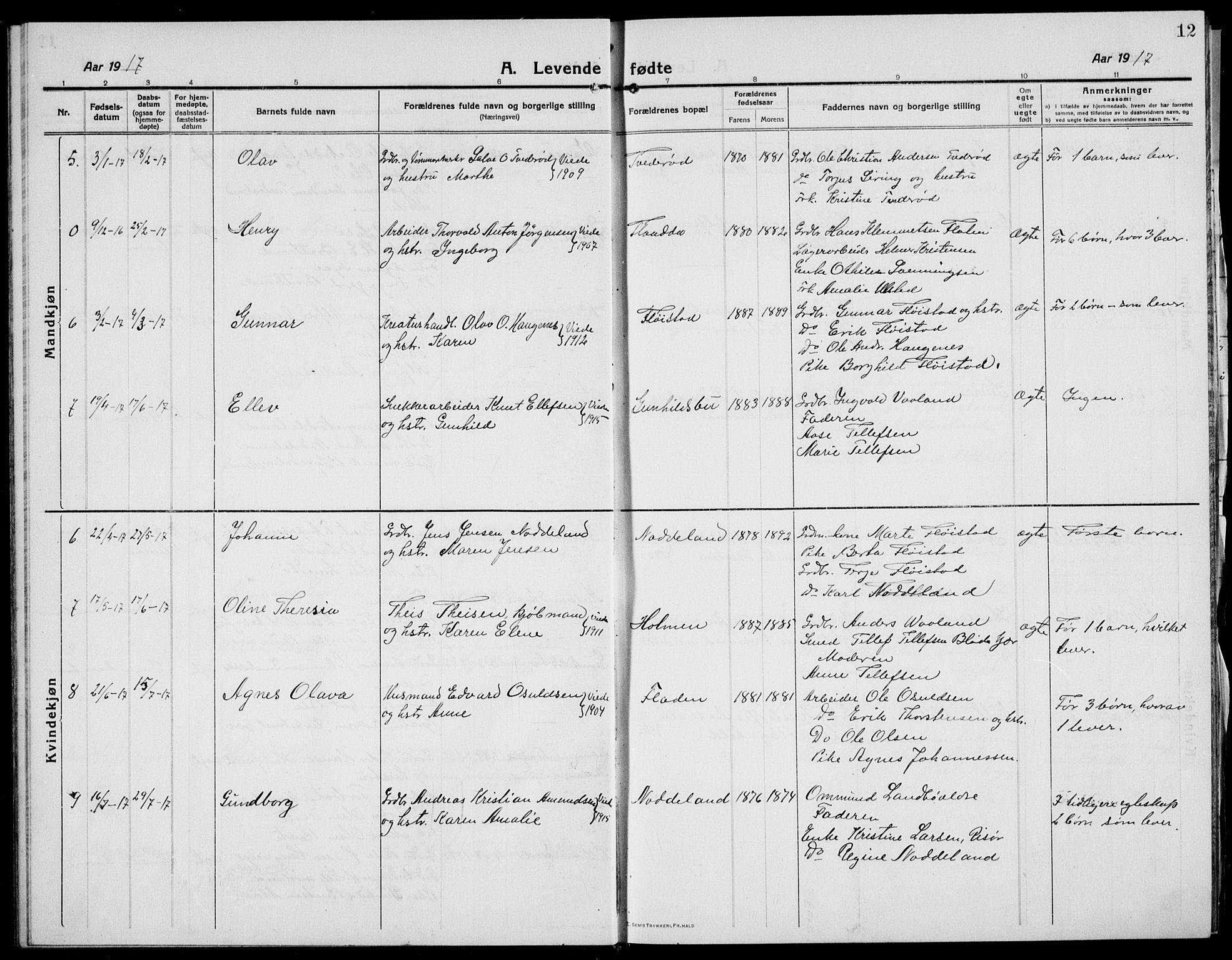 Austre Moland sokneprestkontor, AV/SAK-1111-0001/F/Fb/Fba/L0005: Parish register (copy) no. B 4b, 1914-1935, p. 12