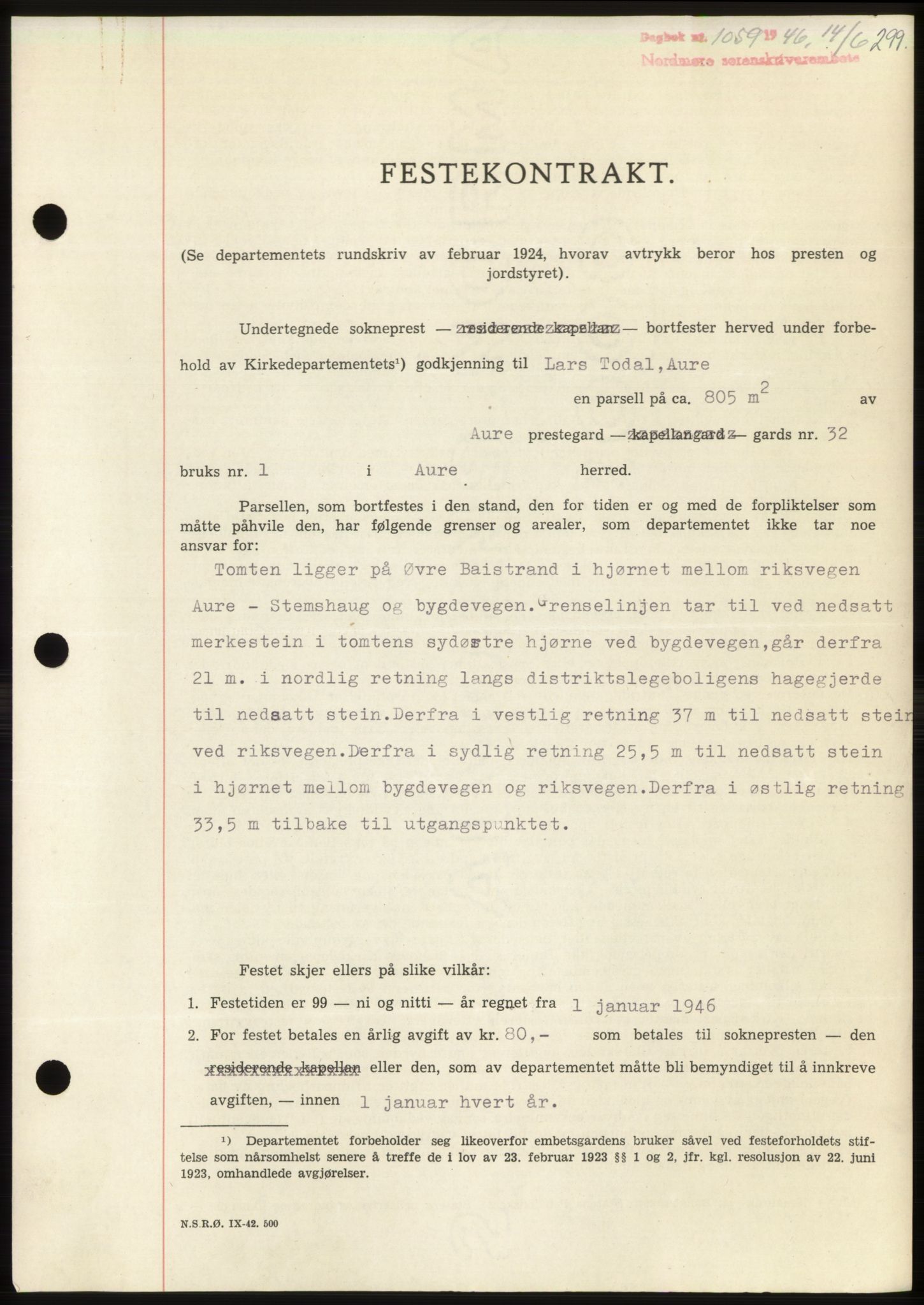 Nordmøre sorenskriveri, AV/SAT-A-4132/1/2/2Ca: Mortgage book no. B94, 1946-1946, Diary no: : 1059/1946