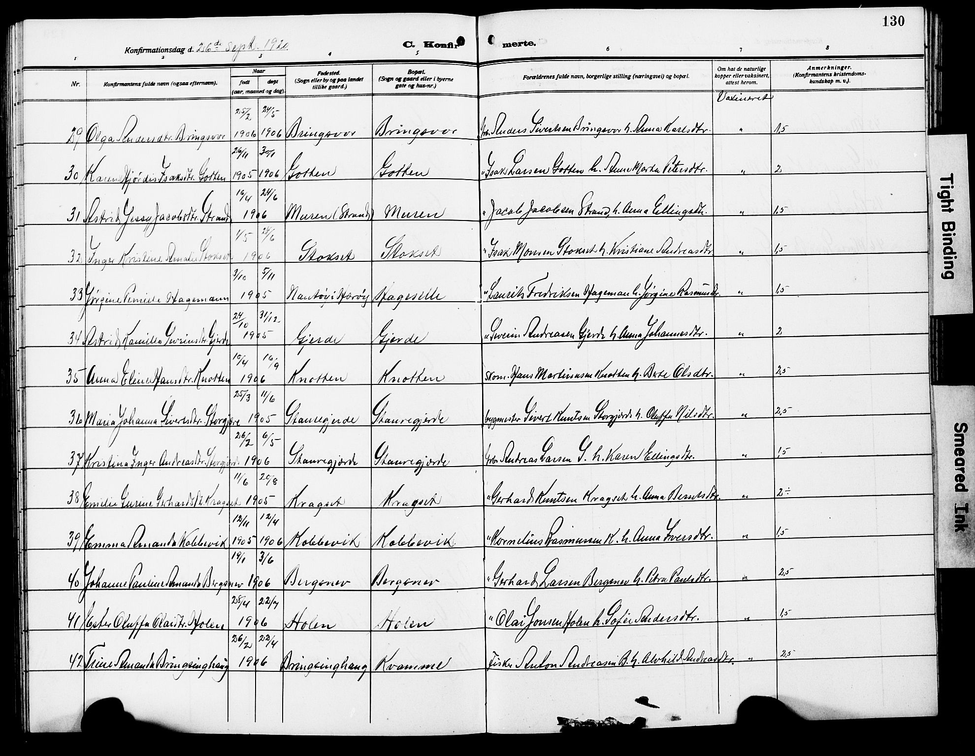 Ministerialprotokoller, klokkerbøker og fødselsregistre - Møre og Romsdal, AV/SAT-A-1454/503/L0050: Parish register (copy) no. 503C05, 1909-1922, p. 130