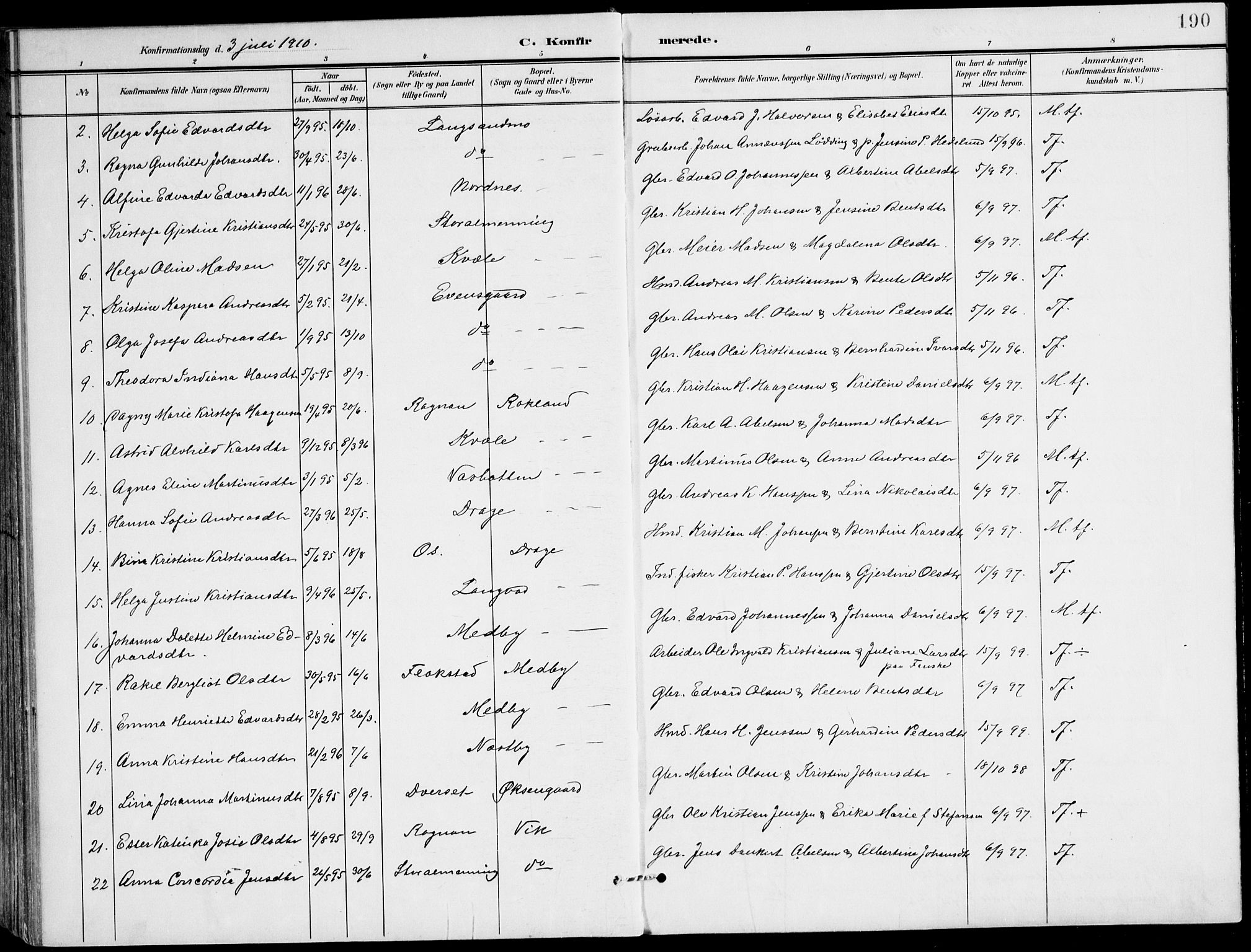 Ministerialprotokoller, klokkerbøker og fødselsregistre - Nordland, AV/SAT-A-1459/847/L0672: Parish register (official) no. 847A12, 1902-1919, p. 190