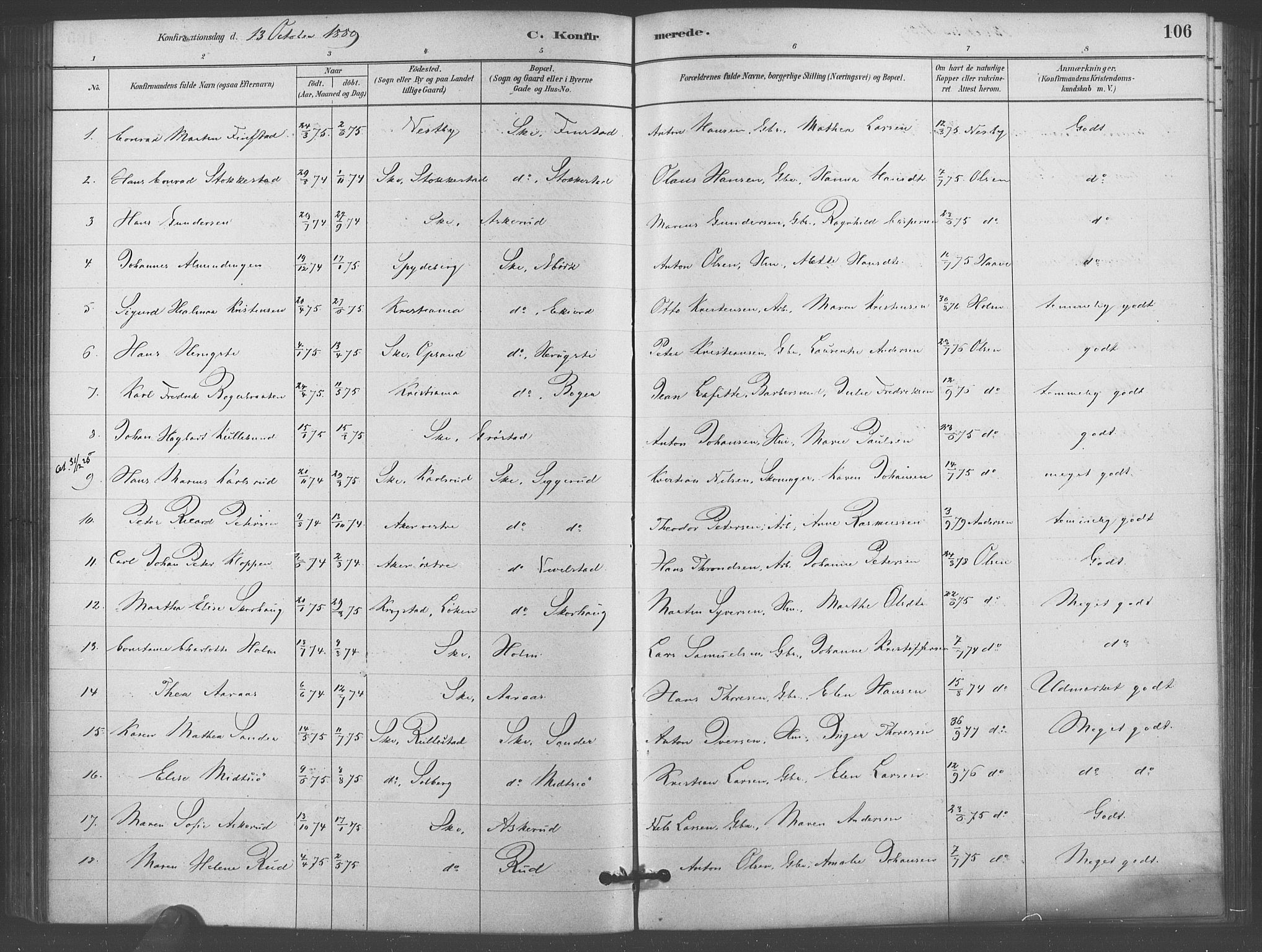 Kråkstad prestekontor Kirkebøker, SAO/A-10125a/F/Fb/L0001: Parish register (official) no. II 1, 1880-1892, p. 106