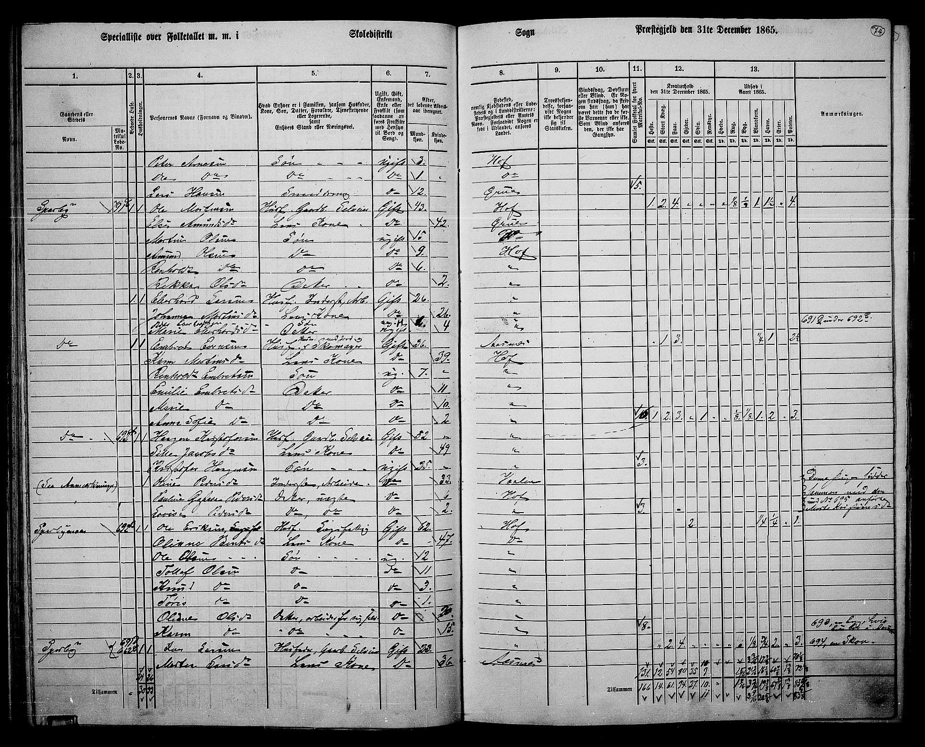 RA, 1865 census for Hof, 1865, p. 70