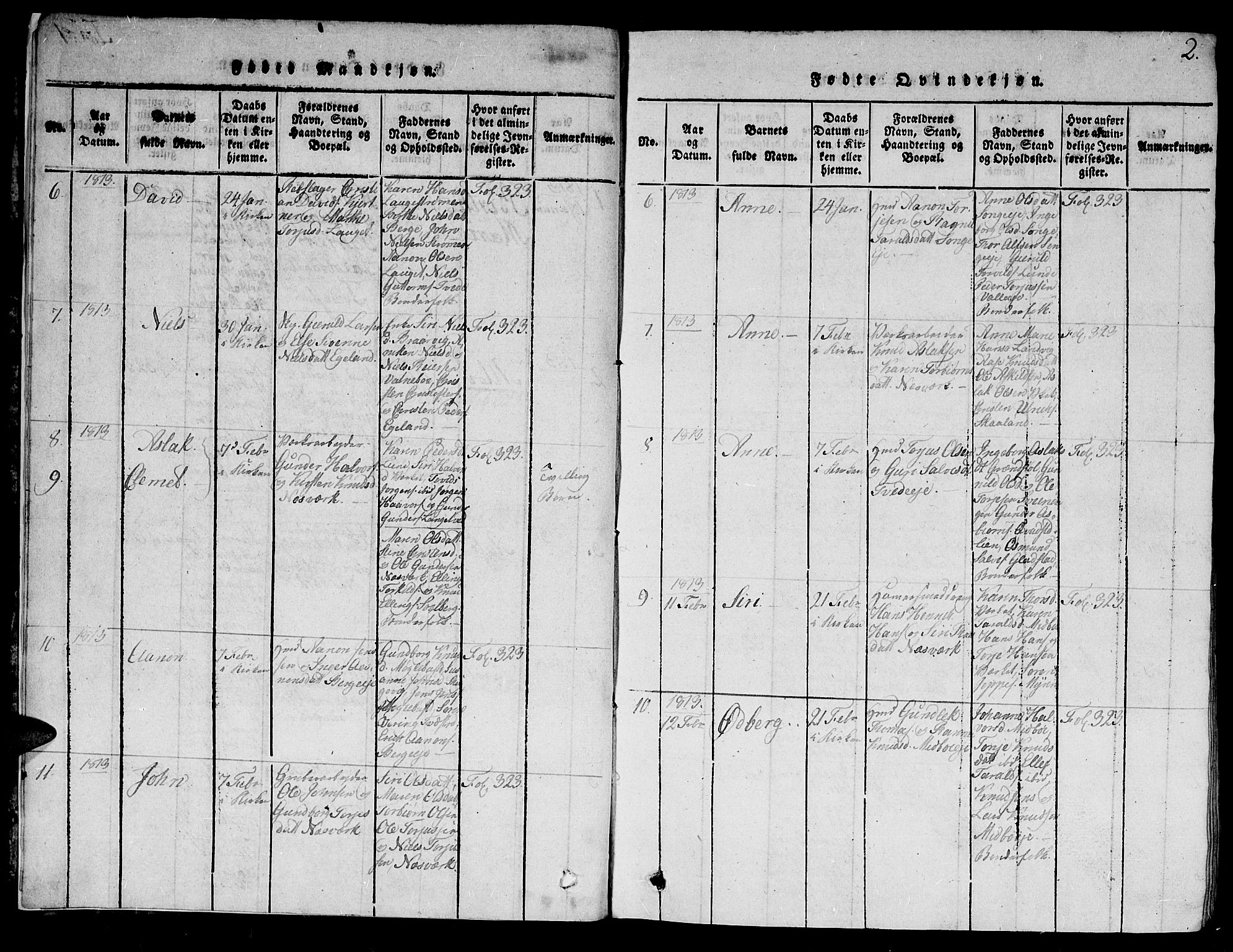 Holt sokneprestkontor, AV/SAK-1111-0021/F/Fb/L0006: Parish register (copy) no. B 6, 1813-1823, p. 2