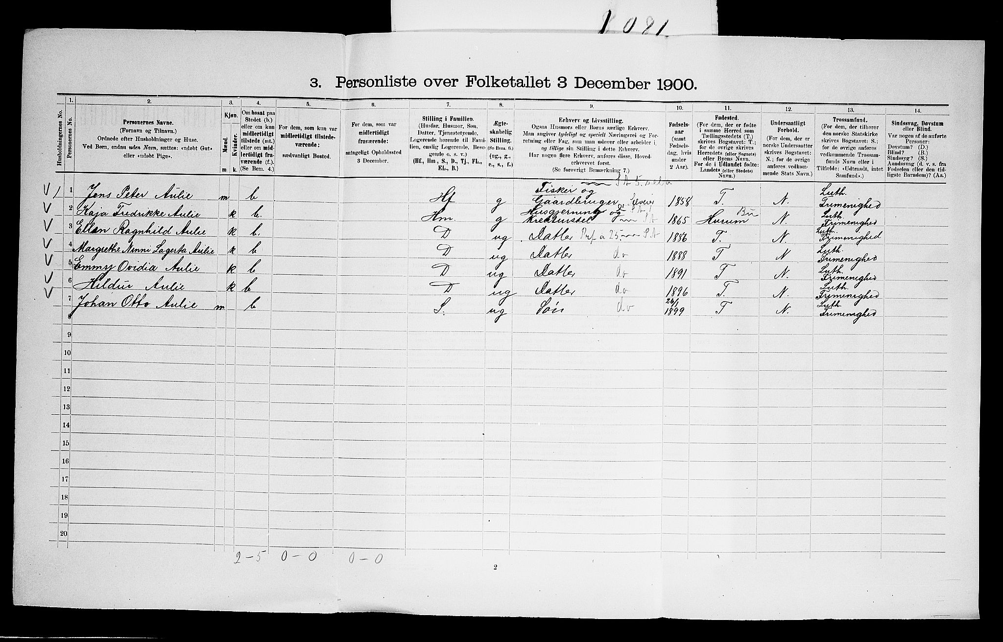 SAO, 1900 census for Moss, 1900