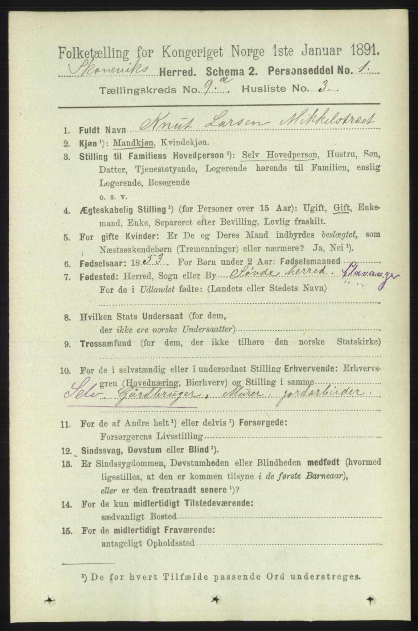 RA, 1891 census for 1212 Skånevik, 1891, p. 2561