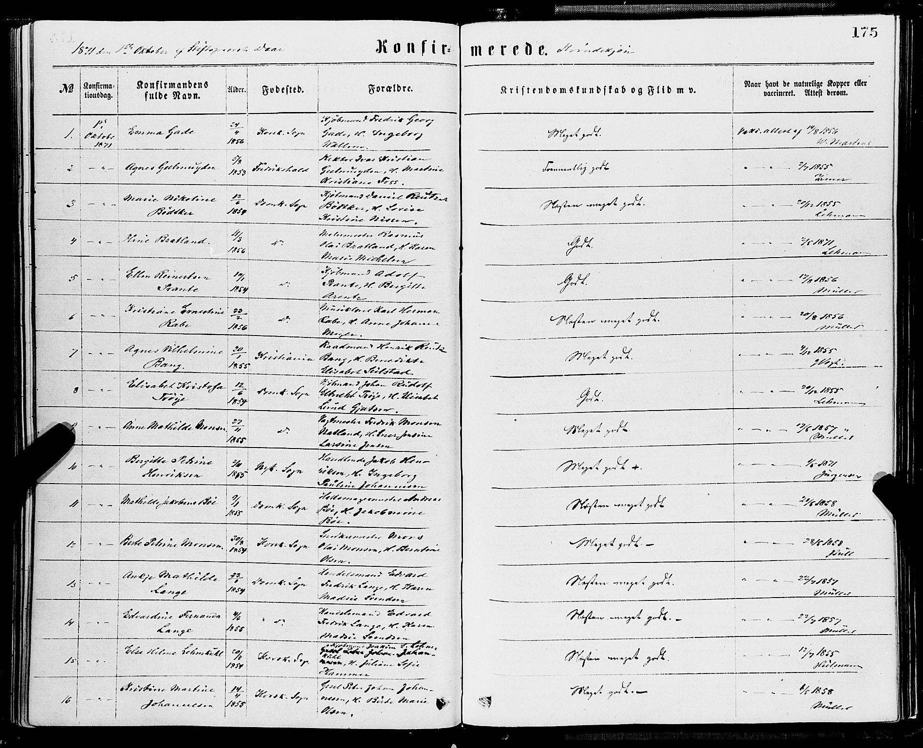 Domkirken sokneprestembete, SAB/A-74801/H/Haa/L0029: Parish register (official) no. C 4, 1864-1879, p. 175