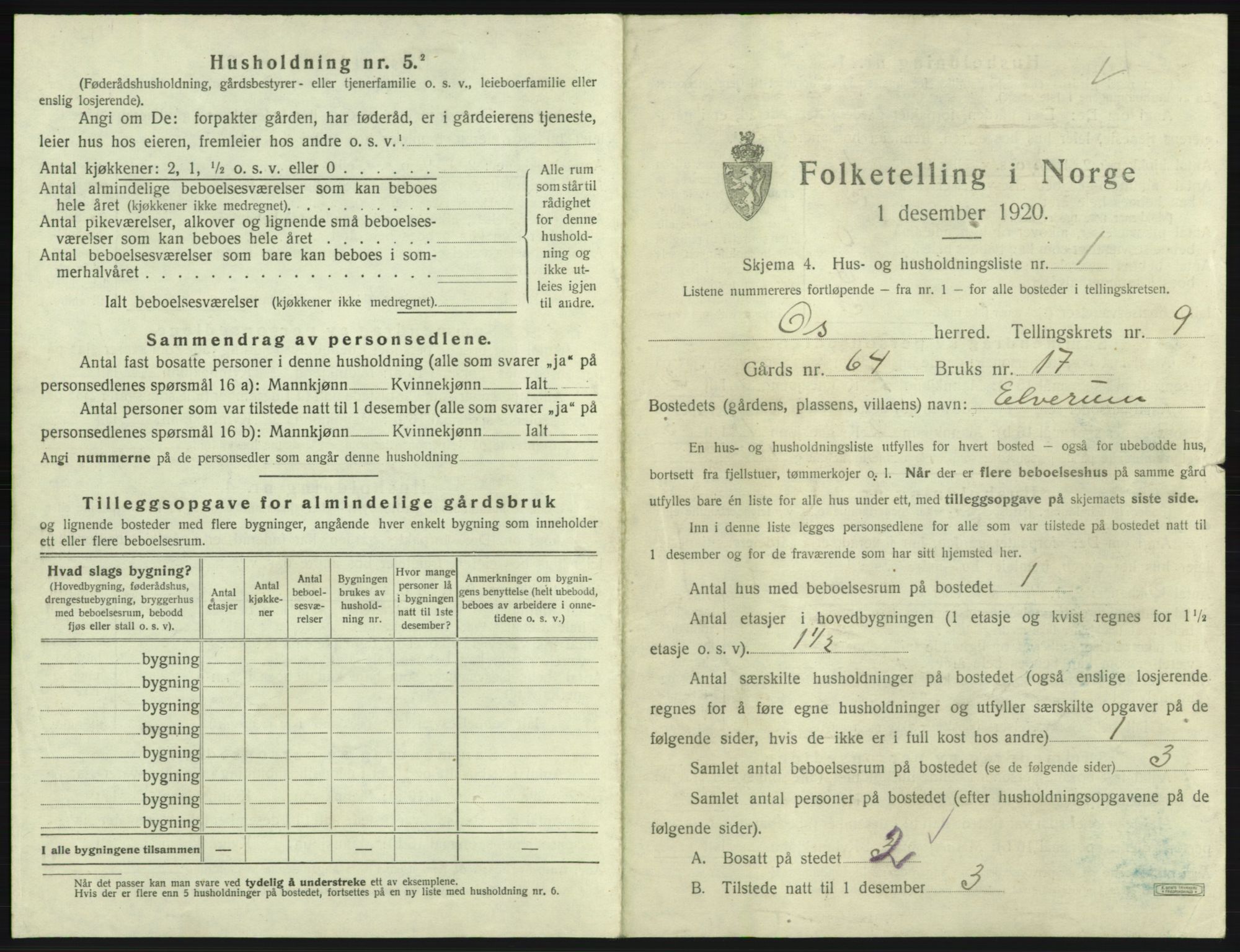 SAB, 1920 census for Os, 1920, p. 926