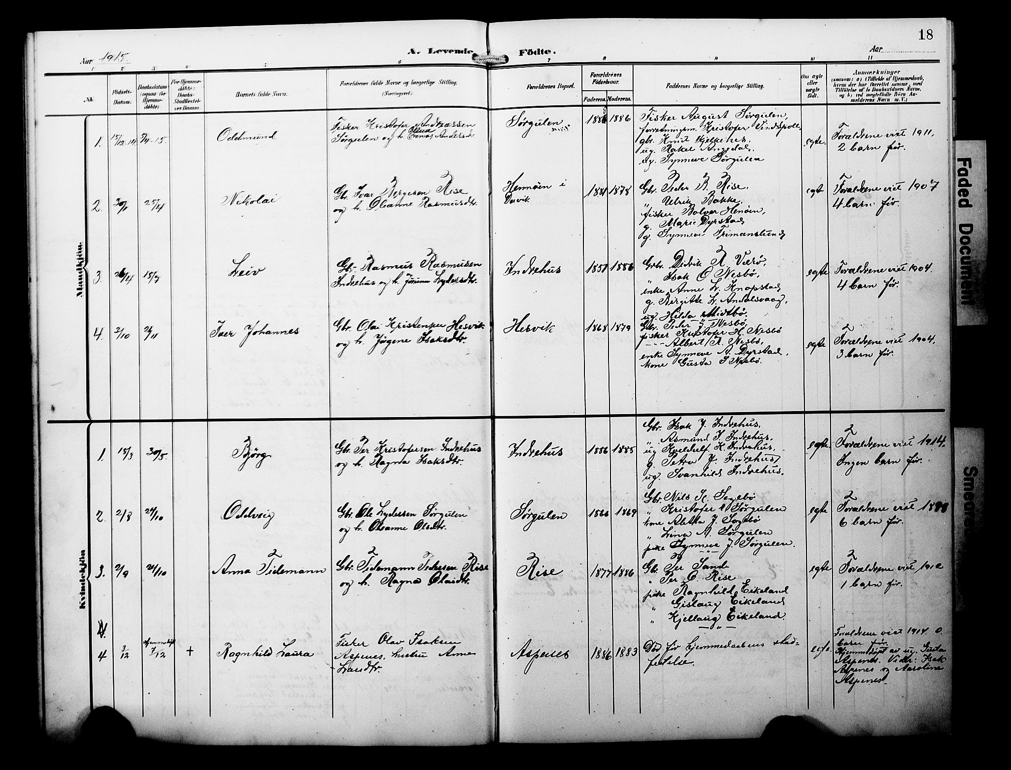 Davik sokneprestembete, AV/SAB-A-79701/H/Hab/Habb/L0001: Parish register (copy) no. B 1, 1903-1928, p. 18