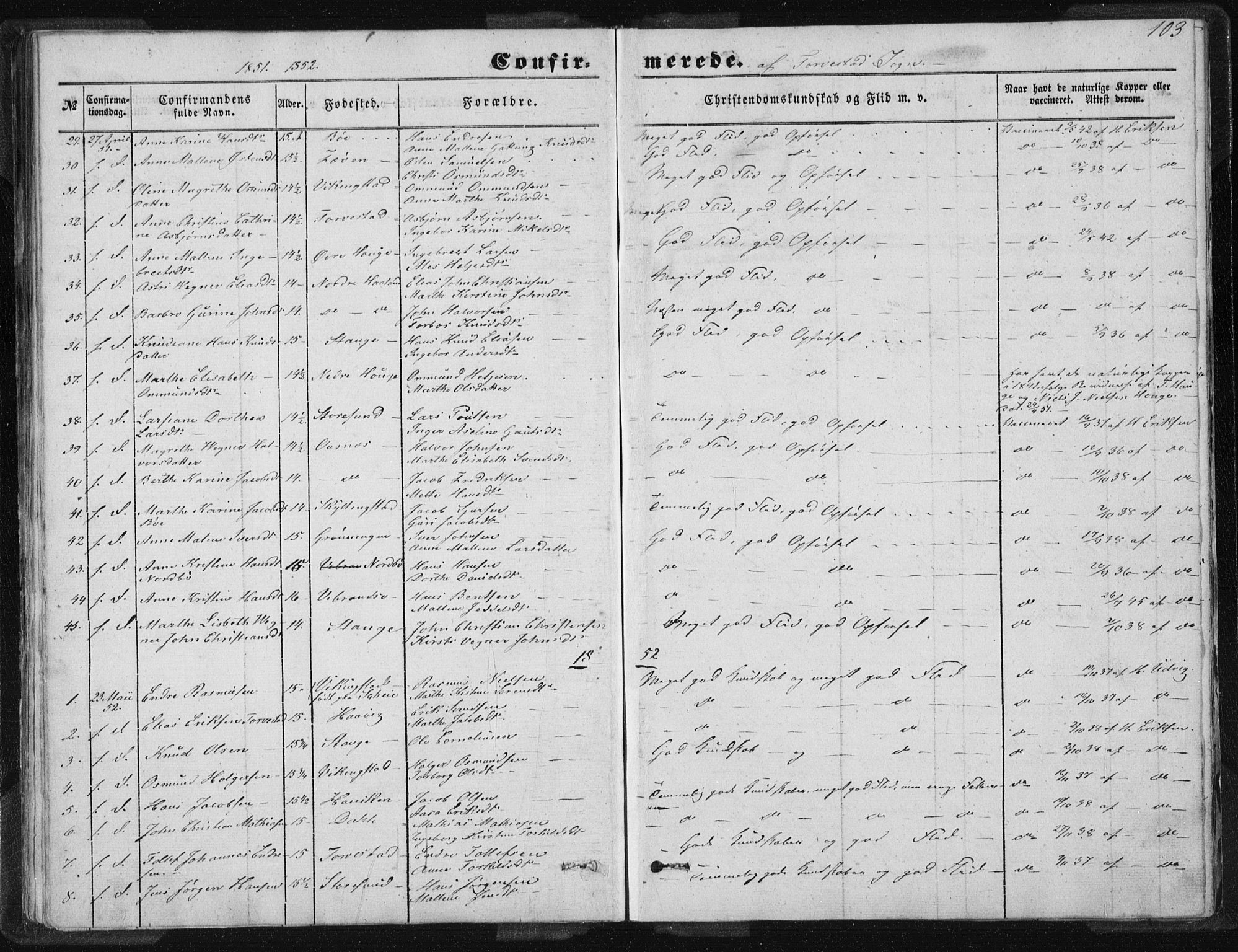 Torvastad sokneprestkontor, SAST/A -101857/H/Ha/Haa/L0008: Parish register (official) no. A 8, 1847-1856, p. 103