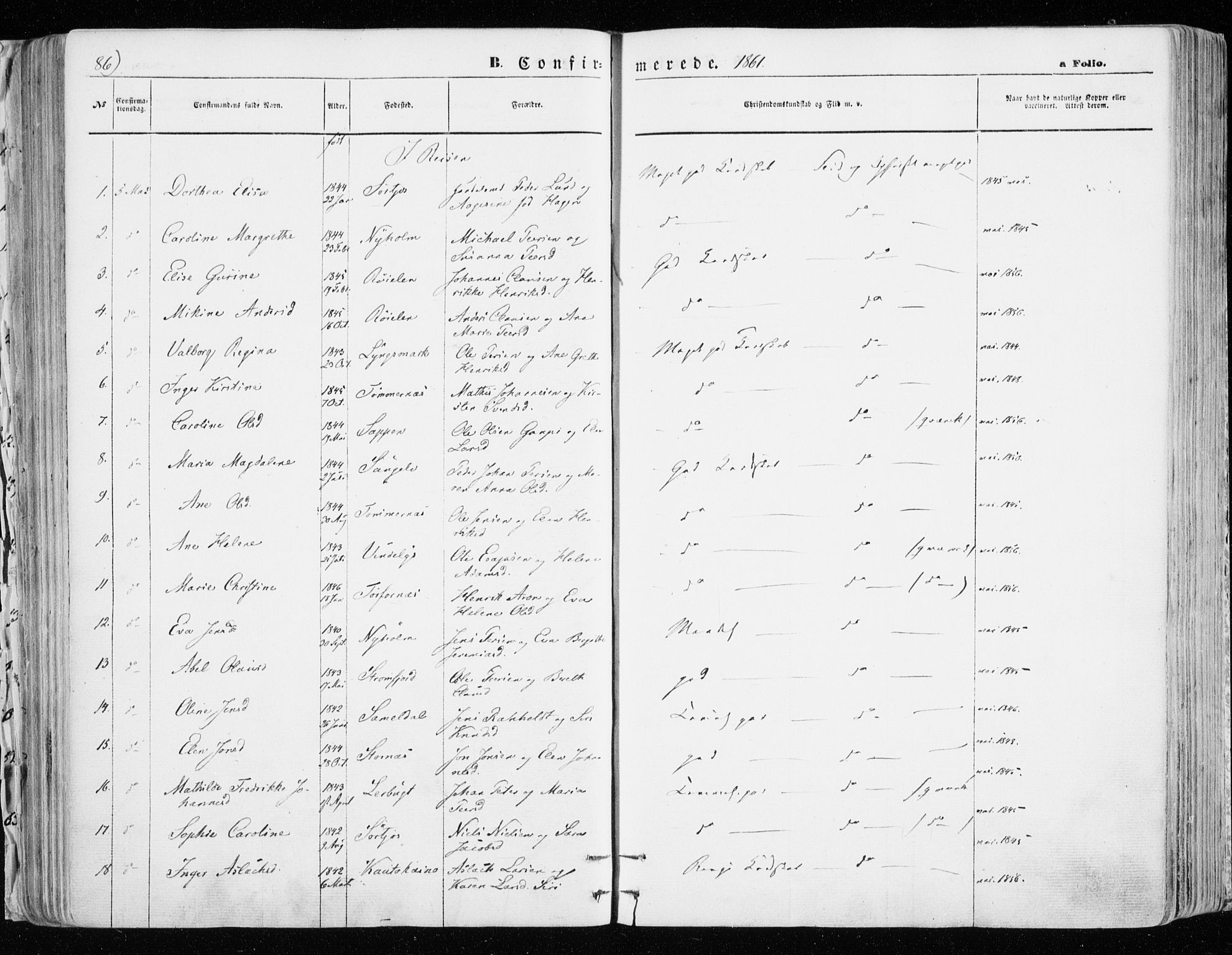 Skjervøy sokneprestkontor, SATØ/S-1300/H/Ha/Haa/L0007kirke: Parish register (official) no. 7, 1860-1870, p. 86