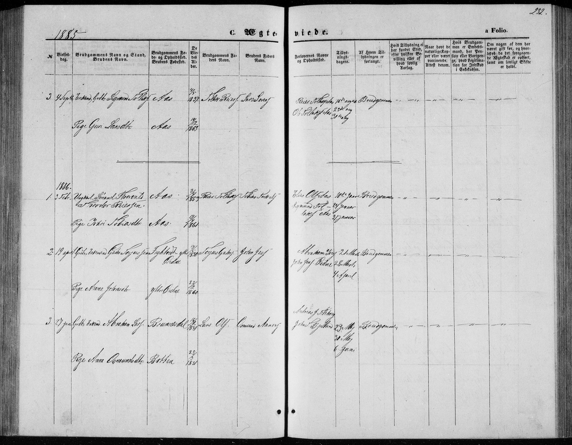 Bjelland sokneprestkontor, SAK/1111-0005/F/Fb/Fbc/L0002: Parish register (copy) no. B 2, 1867-1887, p. 232