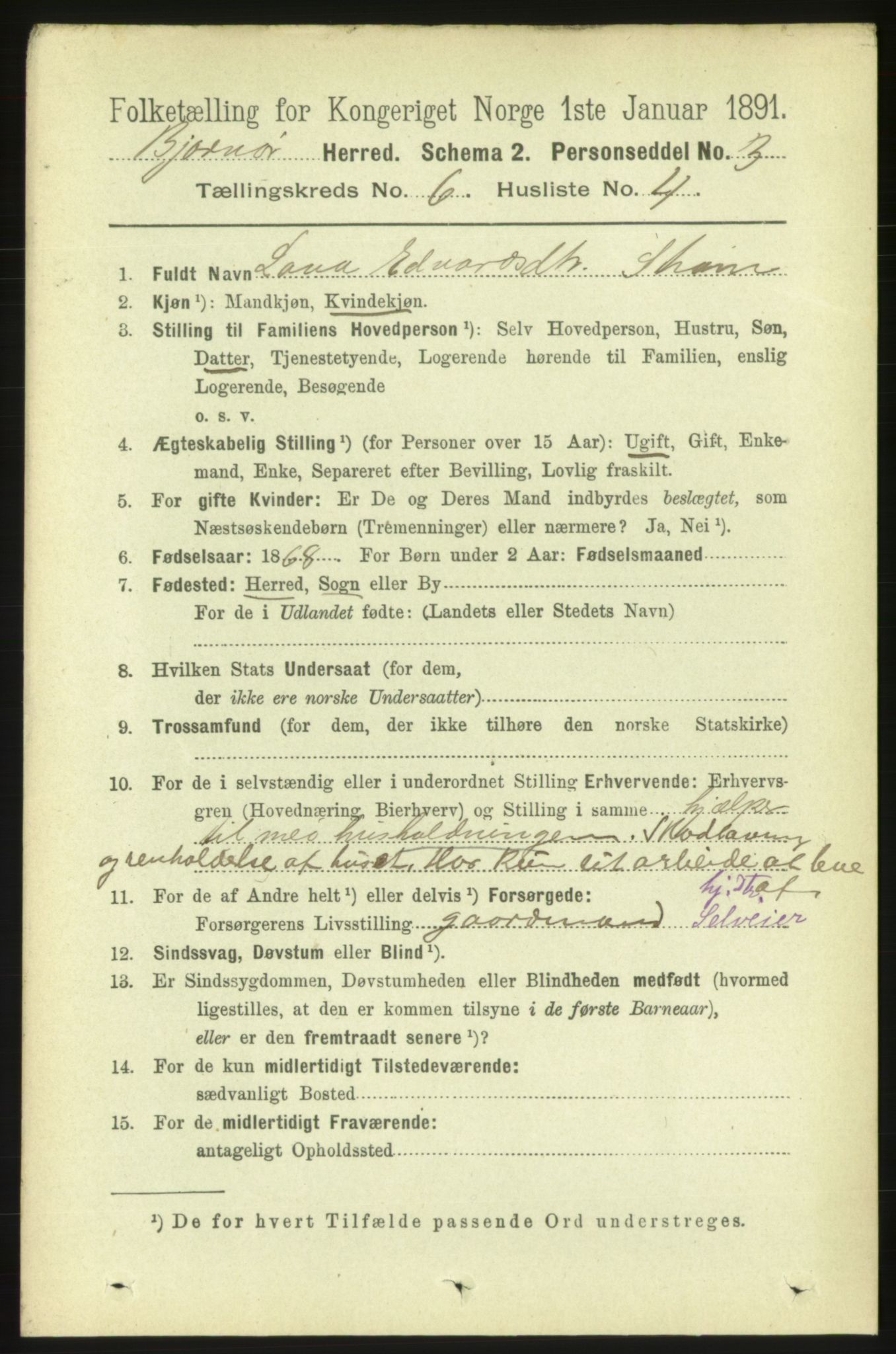 RA, 1891 census for 1632 Bjørnør, 1891, p. 2601