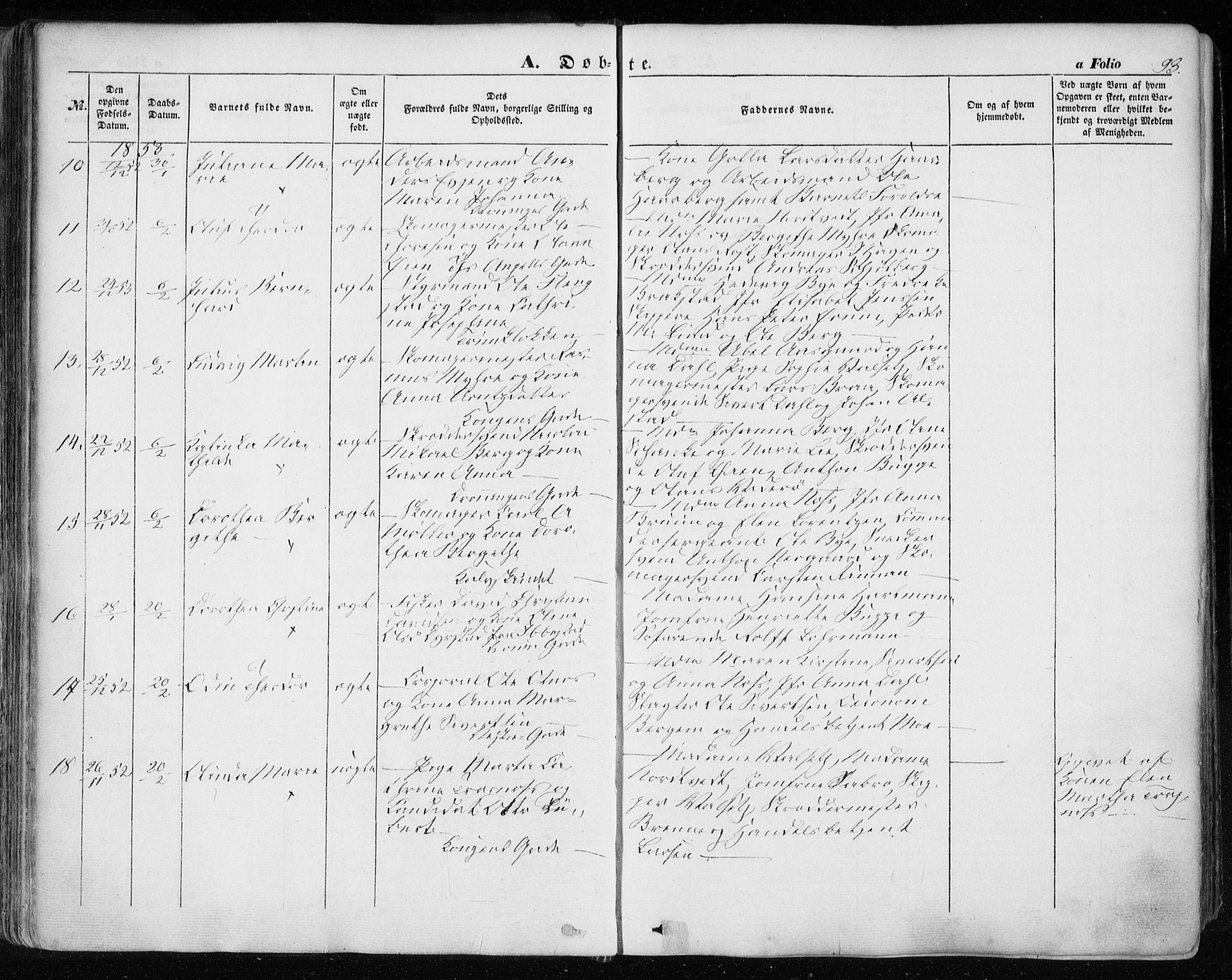Ministerialprotokoller, klokkerbøker og fødselsregistre - Sør-Trøndelag, SAT/A-1456/601/L0051: Parish register (official) no. 601A19, 1848-1857, p. 93