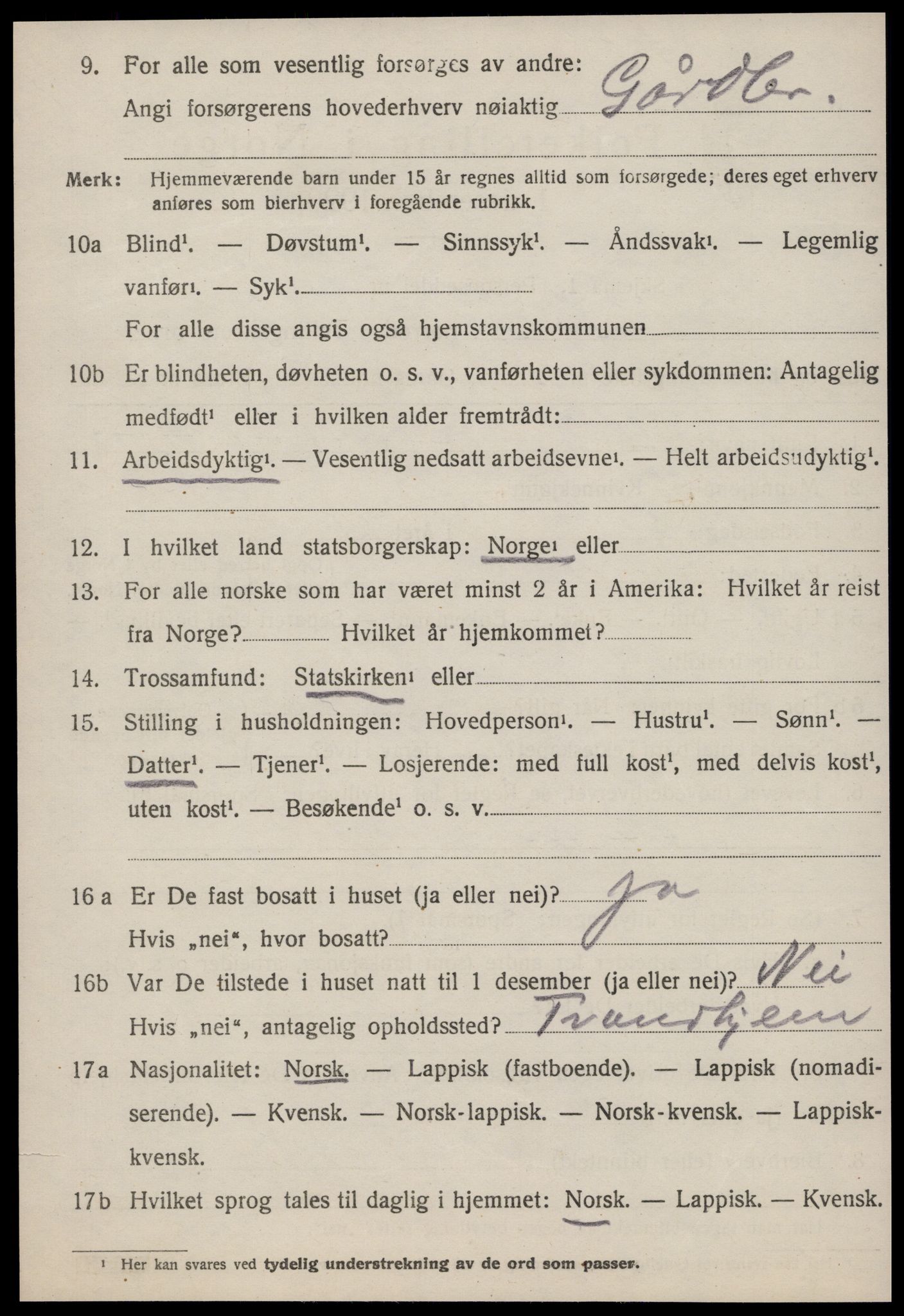 SAT, 1920 census for Lensvik, 1920, p. 1713