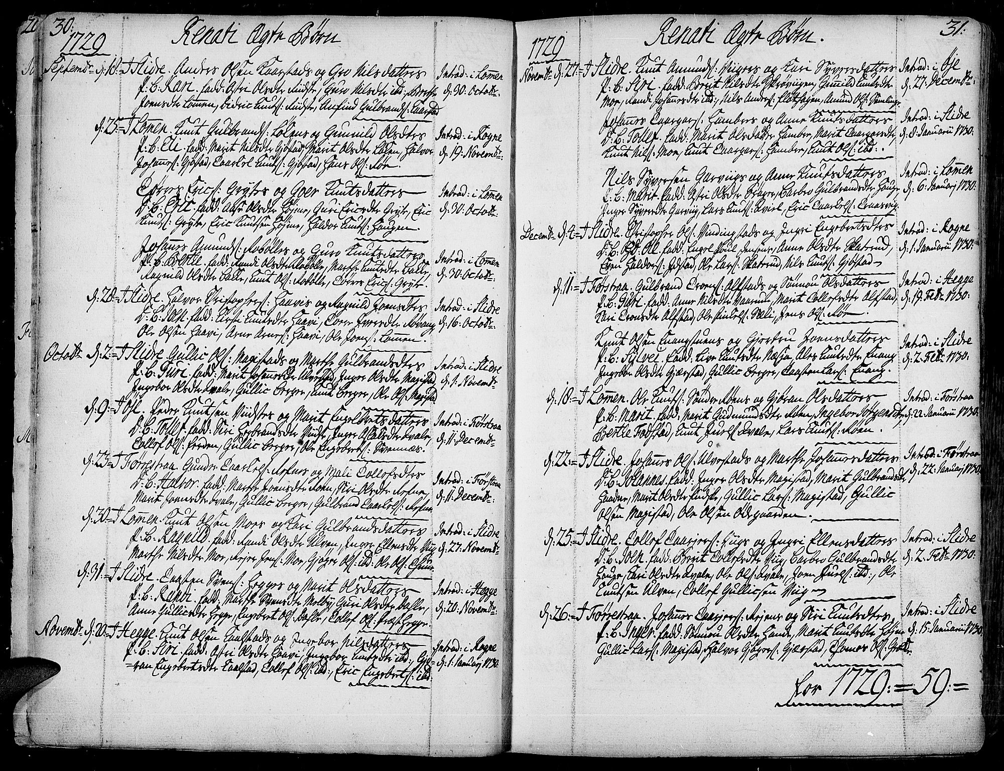 Slidre prestekontor, SAH/PREST-134/H/Ha/Haa/L0001: Parish register (official) no. 1, 1724-1814, p. 30-31