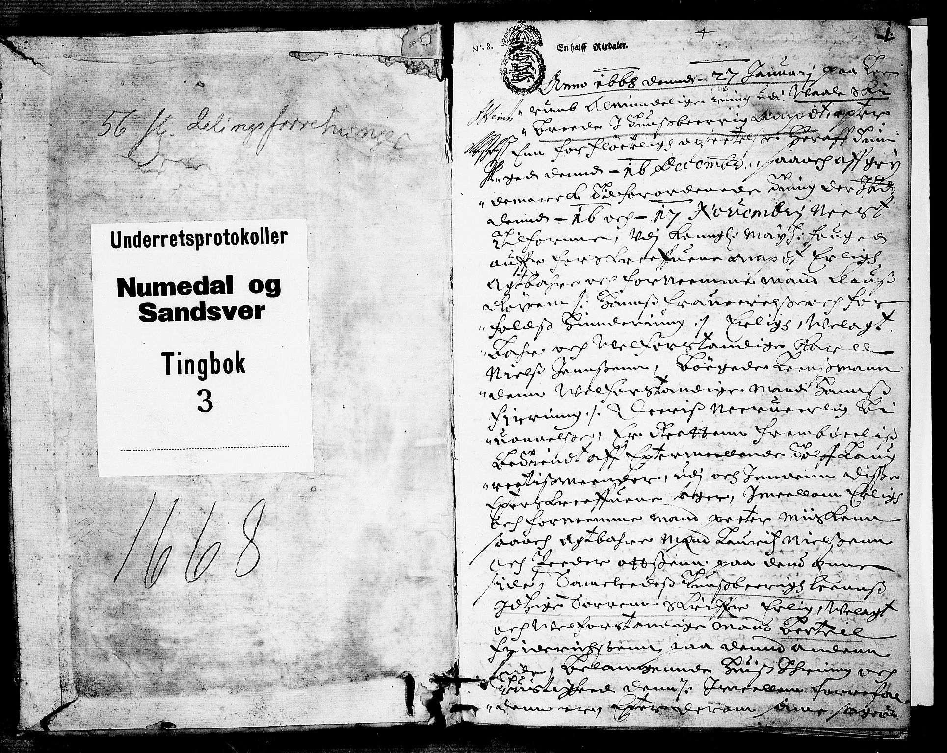 Numedal og Sandsvær sorenskriveri, SAKO/A-128/F/Fa/Faa/L0003: Tingbøker, 1668, p. 0b-1a