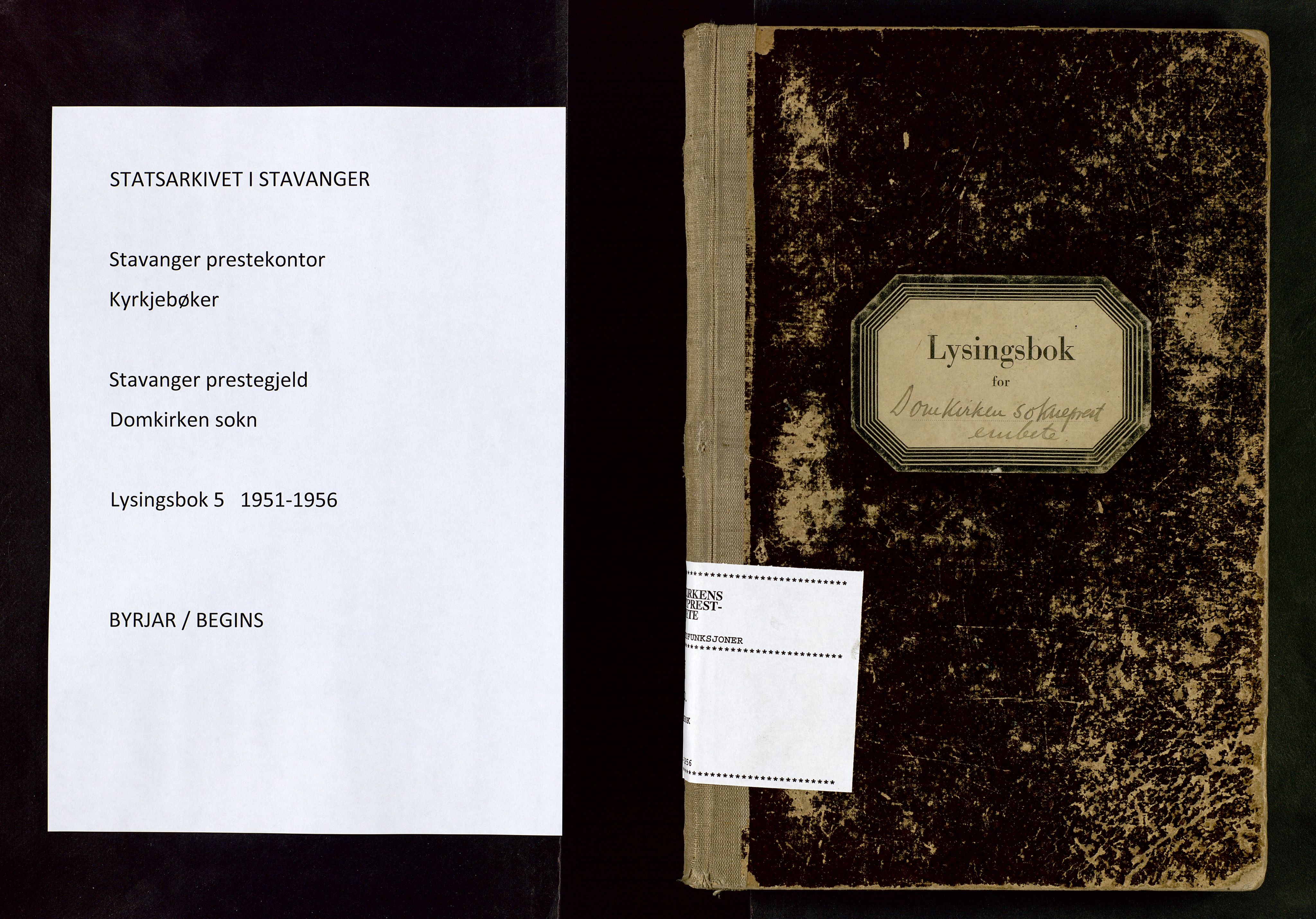 Domkirken sokneprestkontor, SAST/A-101812/001/70/705BB/L0005: Banns register no. 5, 1951-1956