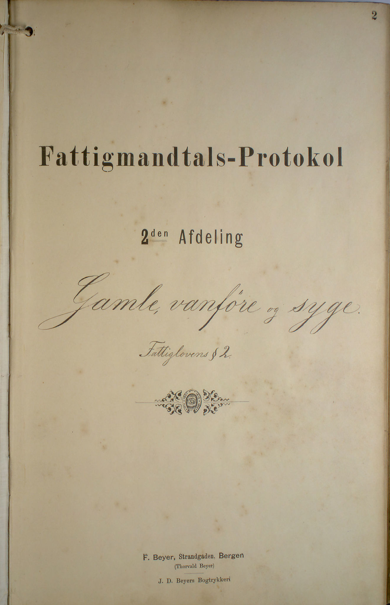 Bergen fattigvesen, BBA/-, 1891-1895, p. 2