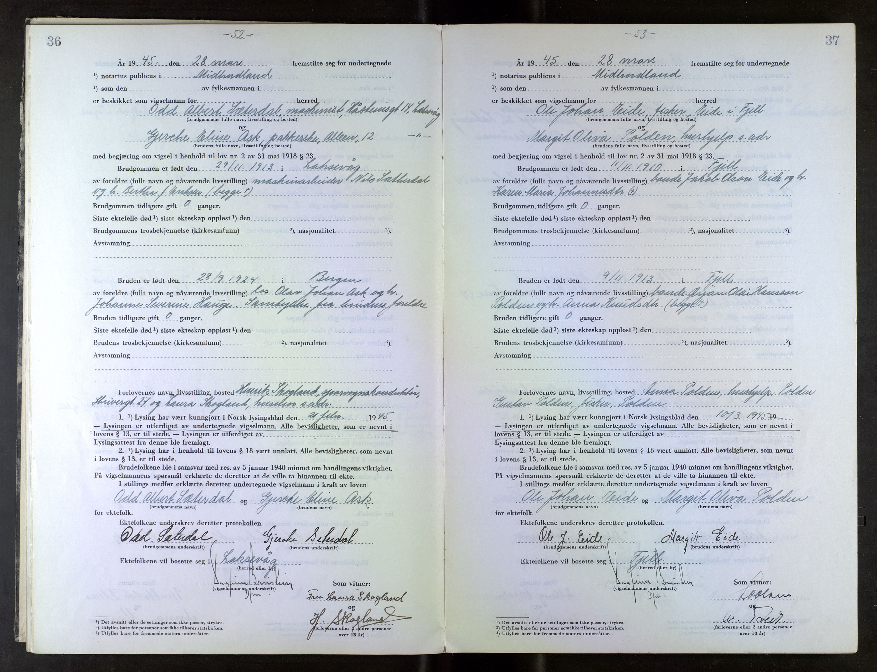 Midhordland sorenskriveri, AV/SAB-A-3001/1/M/Mc/Mca/L0007: Notarialbilag. Vigselbøker, 1945-1948, p. 36-37
