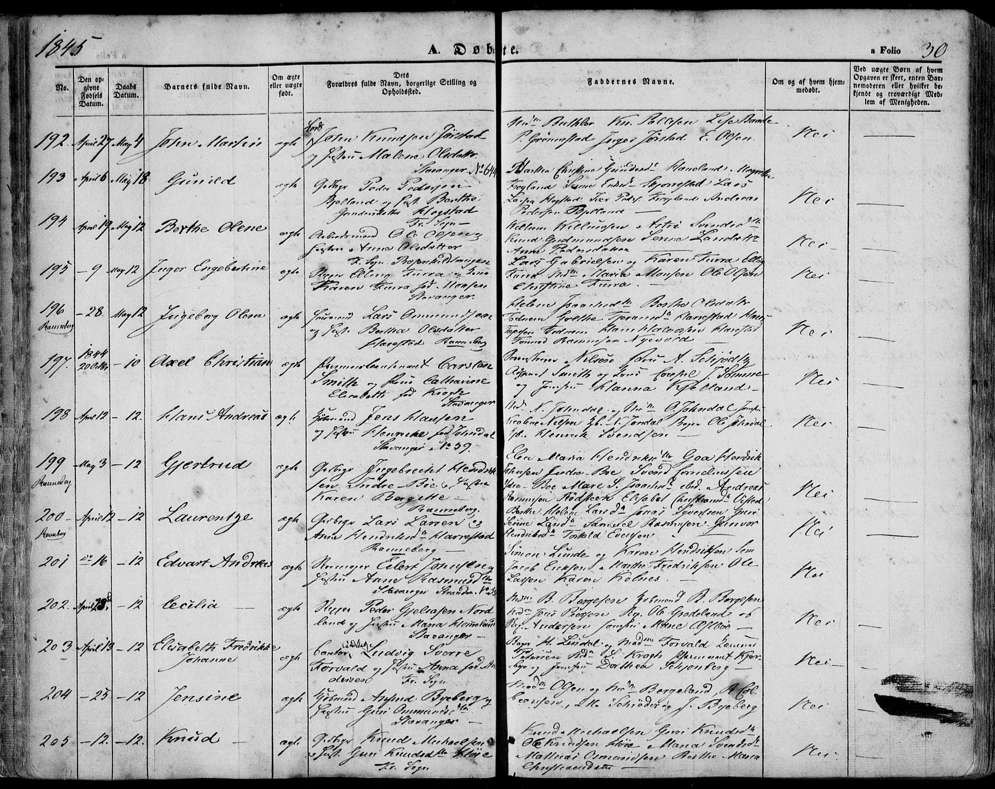 Domkirken sokneprestkontor, AV/SAST-A-101812/001/30/30BA/L0016: Parish register (official) no. A 15, 1844-1854, p. 30
