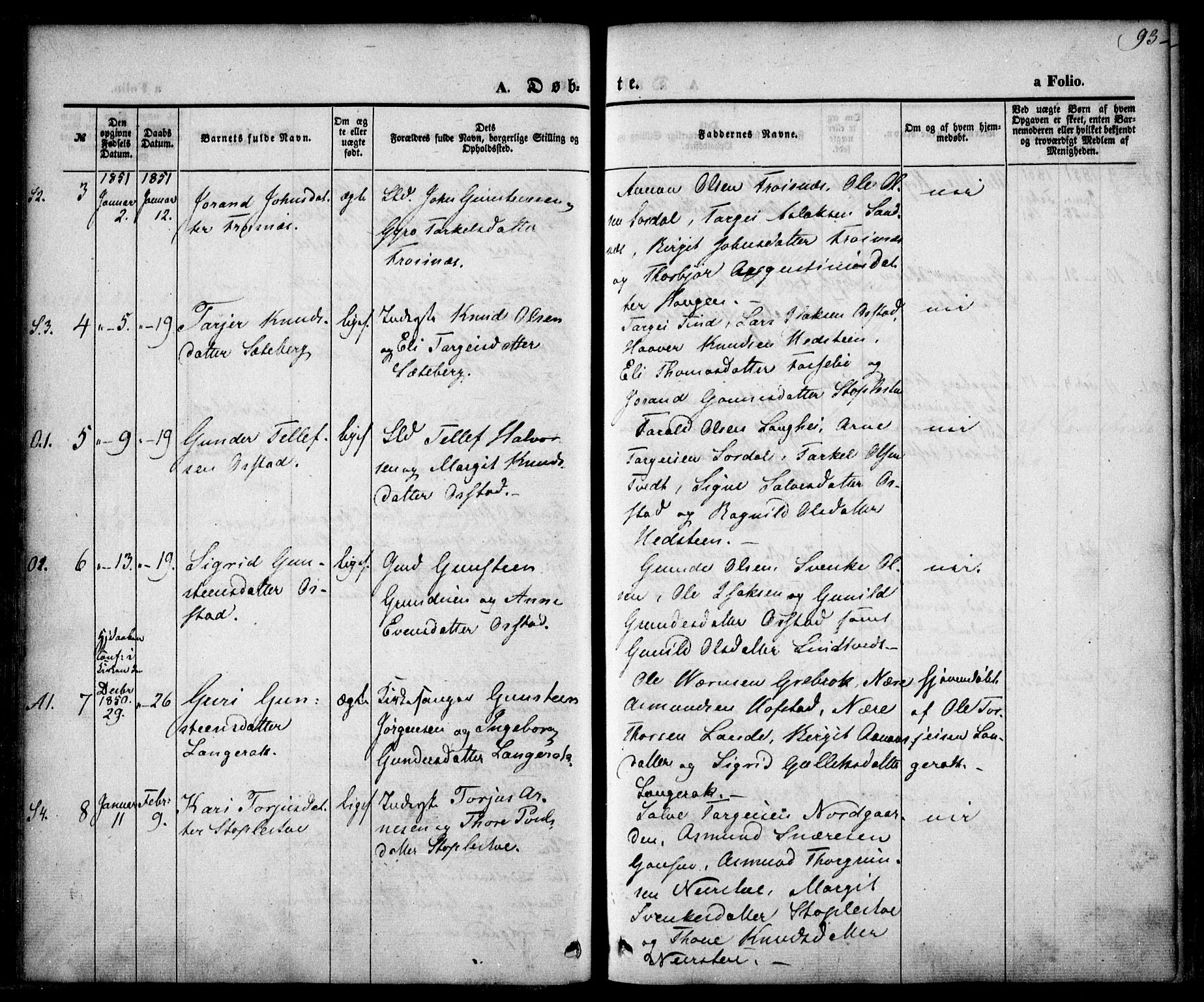 Bygland sokneprestkontor, SAK/1111-0006/F/Fa/Fab/L0004: Parish register (official) no. A 4, 1842-1858, p. 93