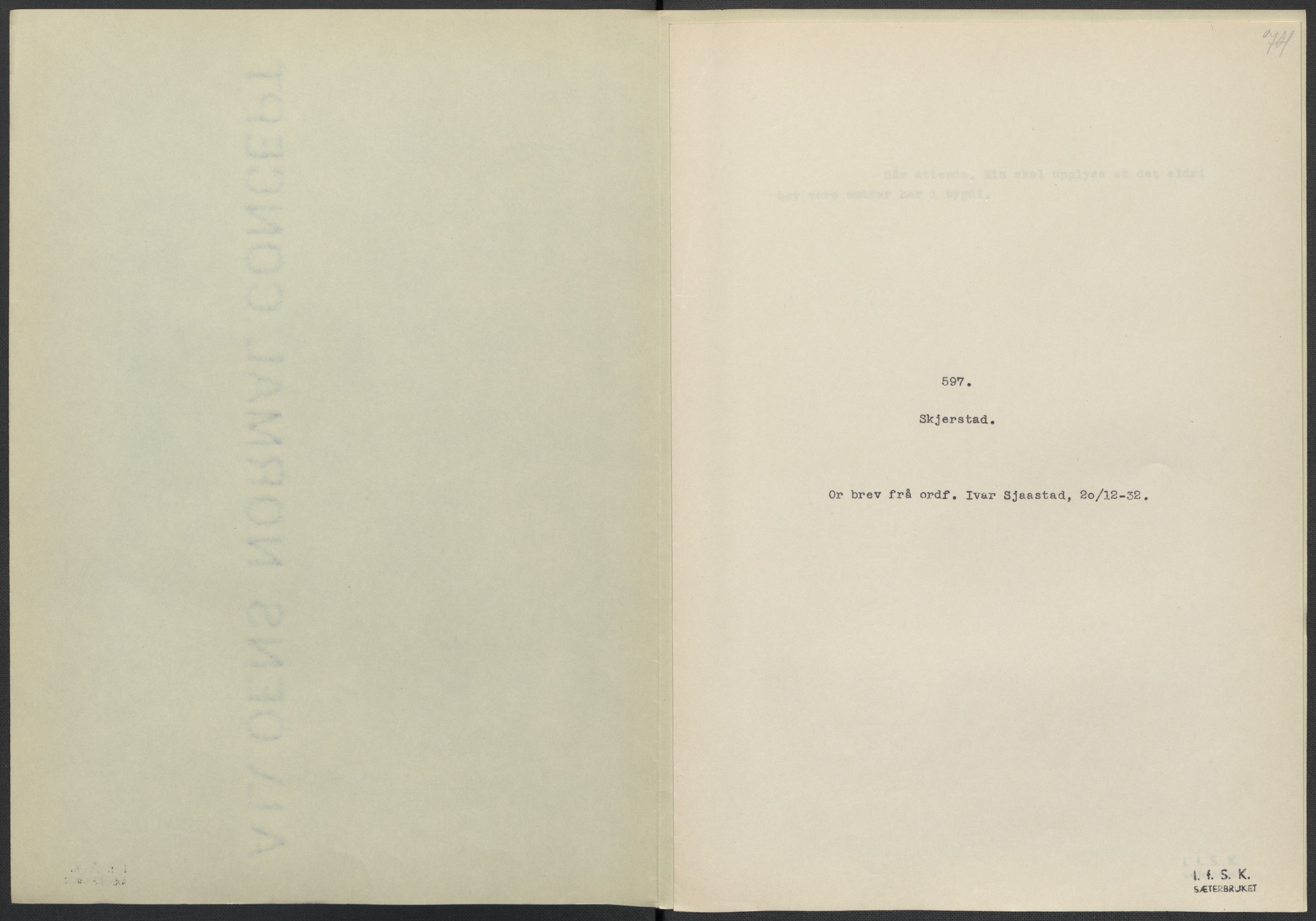 Instituttet for sammenlignende kulturforskning, RA/PA-0424/F/Fc/L0016/0002: Eske B16: / Nordland (perm XLVII), 1932-1936, p. 74