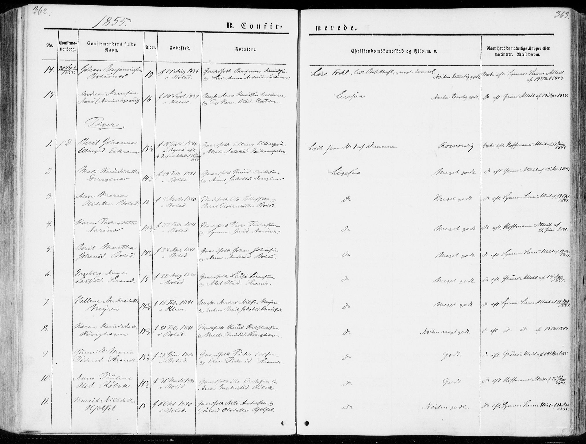 Ministerialprotokoller, klokkerbøker og fødselsregistre - Møre og Romsdal, SAT/A-1454/555/L0653: Parish register (official) no. 555A04, 1843-1869, p. 362-363