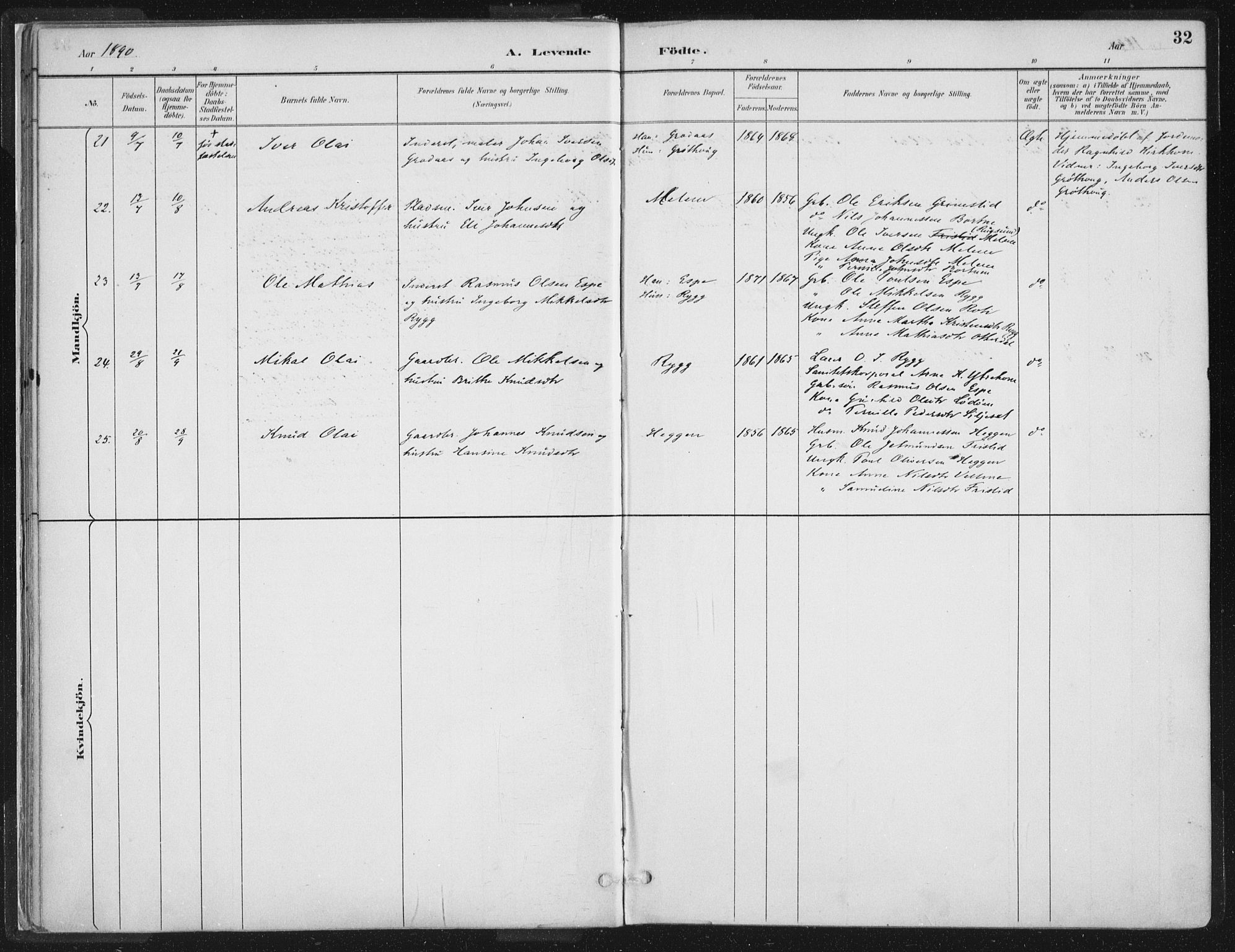 Hornindal sokneprestembete, SAB/A-82401/H/Haa/Haaa/L0003/0001: Parish register (official) no. A 3A, 1887-1917, p. 32