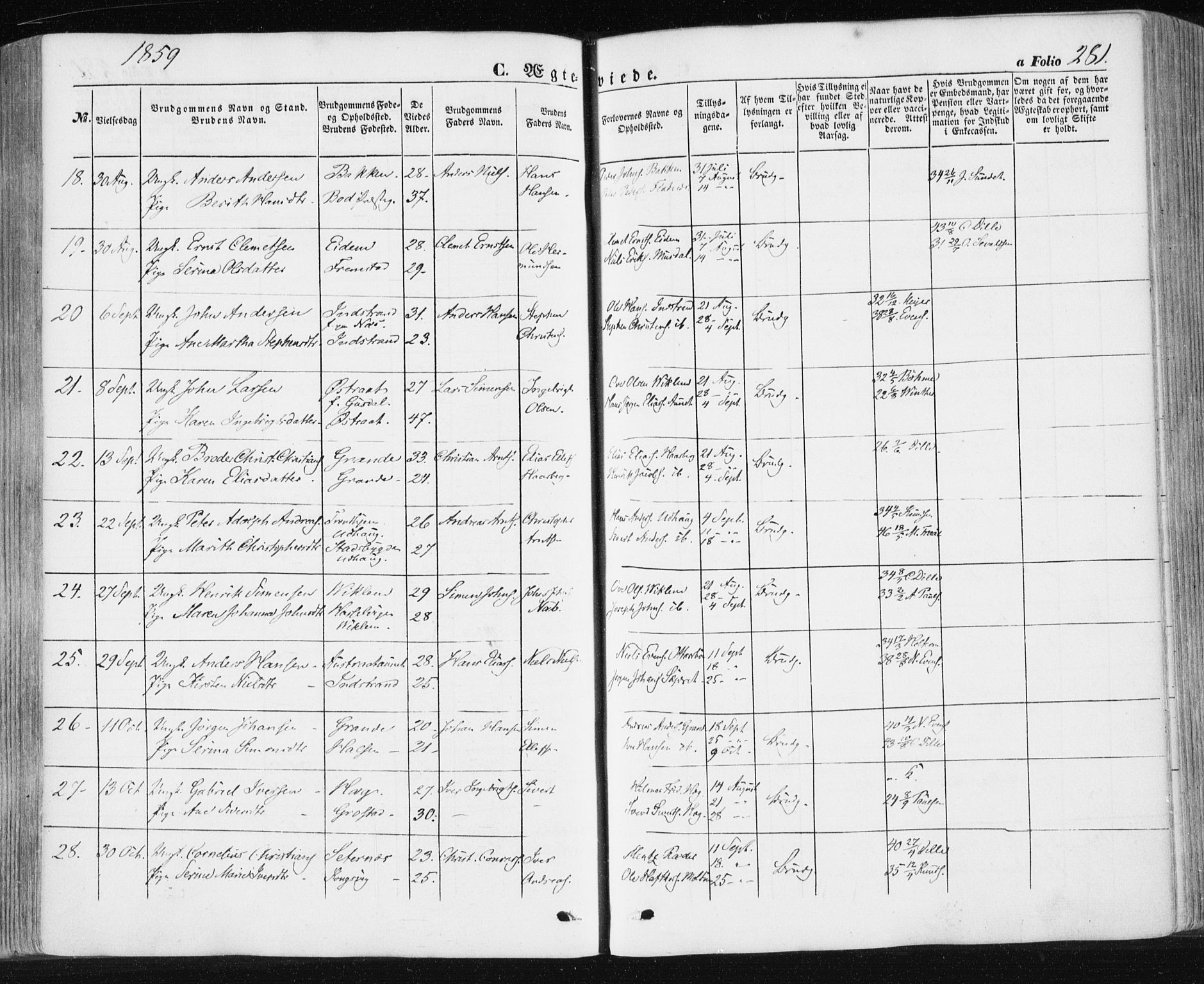 Ministerialprotokoller, klokkerbøker og fødselsregistre - Sør-Trøndelag, SAT/A-1456/659/L0737: Parish register (official) no. 659A07, 1857-1875, p. 281