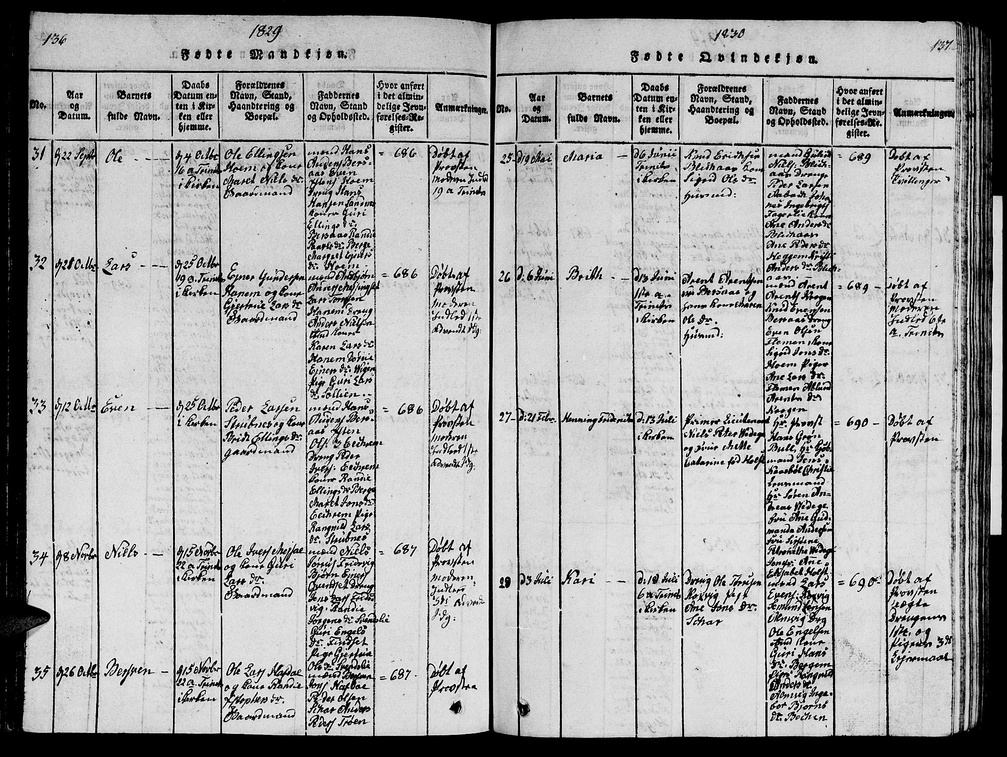 Ministerialprotokoller, klokkerbøker og fødselsregistre - Møre og Romsdal, AV/SAT-A-1454/586/L0990: Parish register (copy) no. 586C01, 1819-1837, p. 136-137