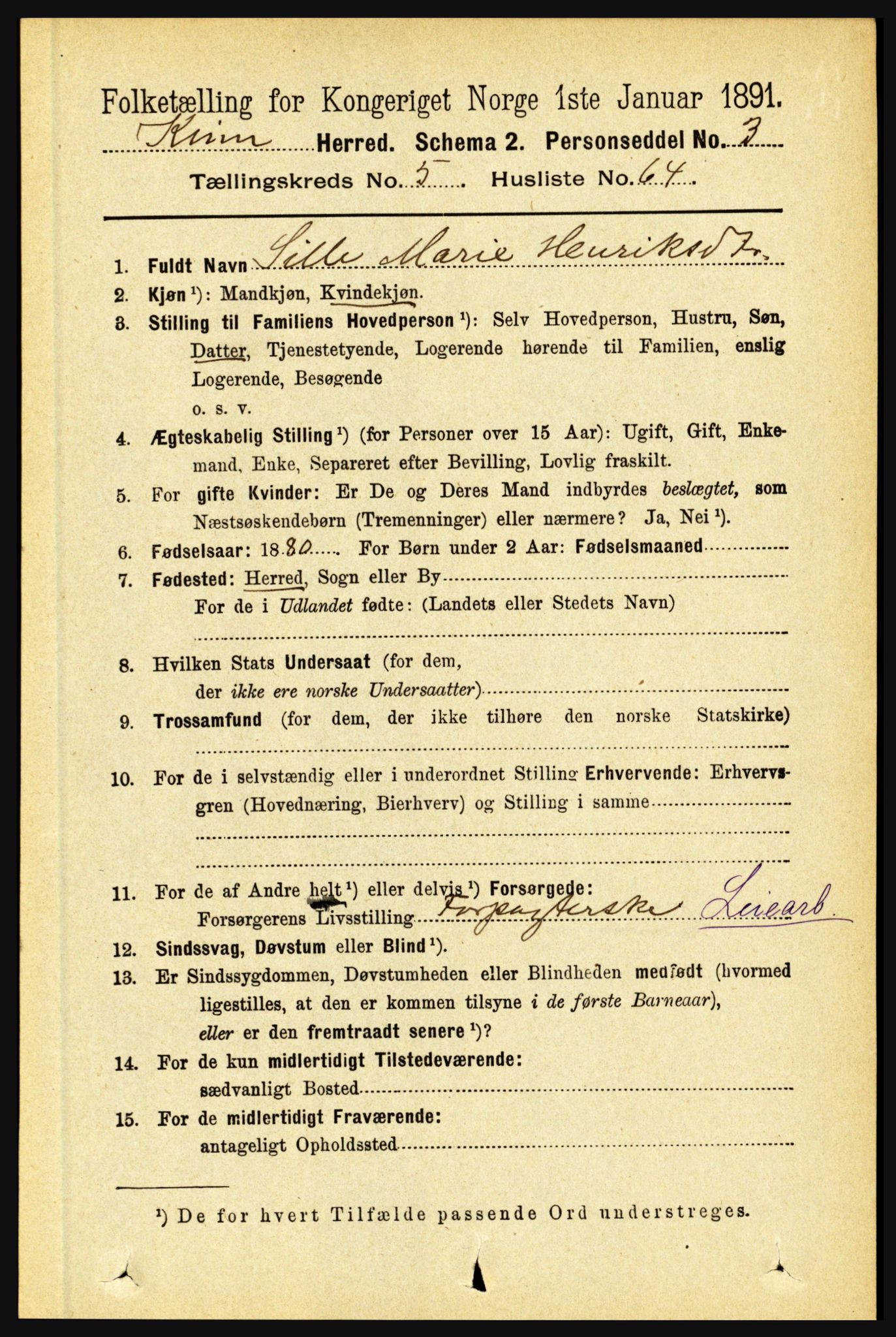 RA, 1891 census for 1437 Kinn, 1891, p. 2161