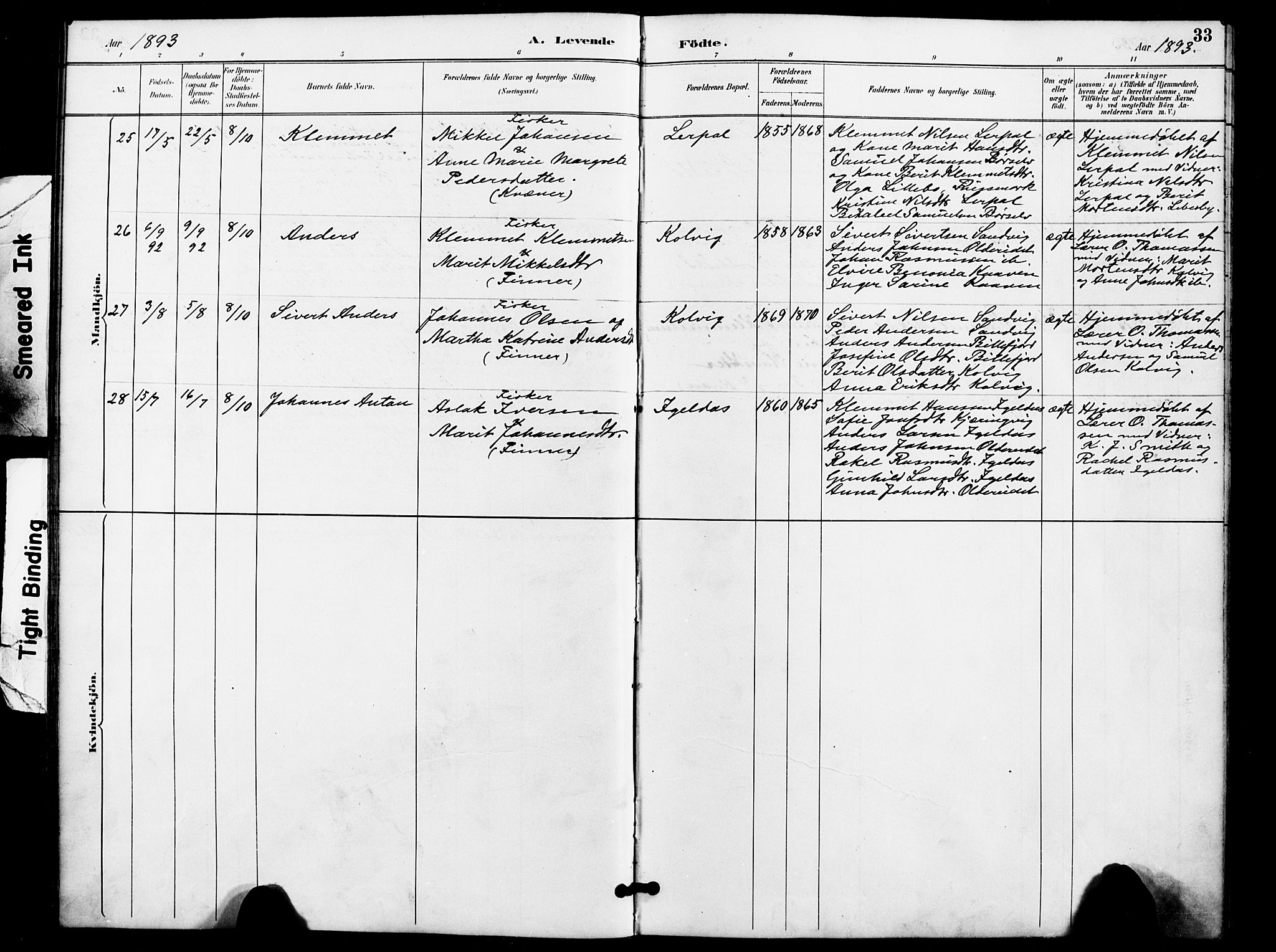 Kistrand/Porsanger sokneprestembete, AV/SATØ-S-1351/H/Ha/L0008.kirke: Parish register (official) no. 8, 1890-1898, p. 33