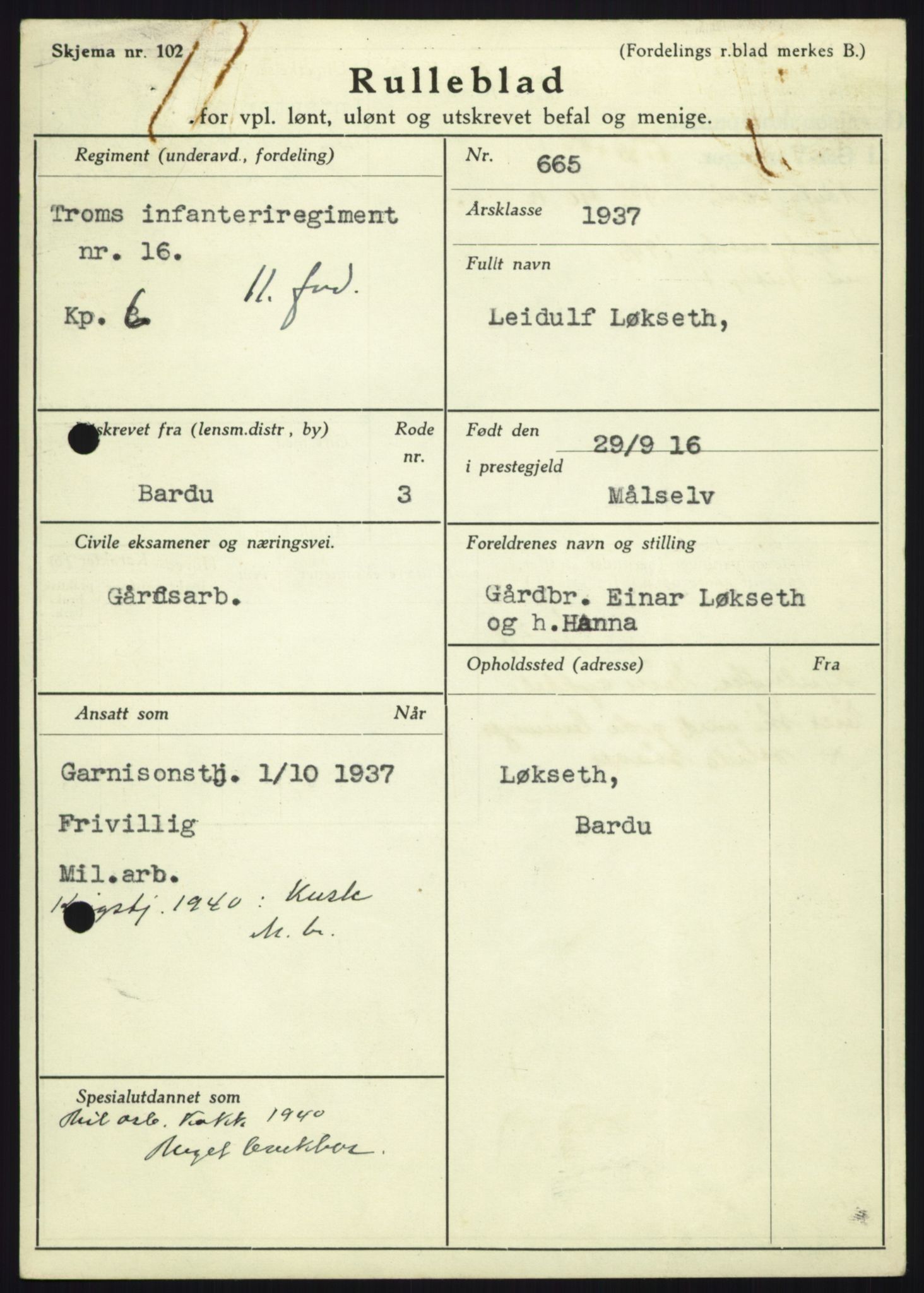 Forsvaret, Troms infanteriregiment nr. 16, AV/RA-RAFA-3146/P/Pa/L0021: Rulleblad for regimentets menige mannskaper, årsklasse 1937, 1937, p. 729