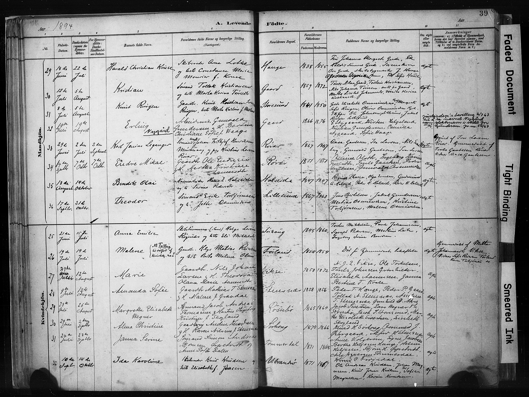 Haugesund sokneprestkontor, AV/SAST-A -101863/H/Ha/Haa/L0004: Parish register (official) no. A 4, 1886-1908, p. 39