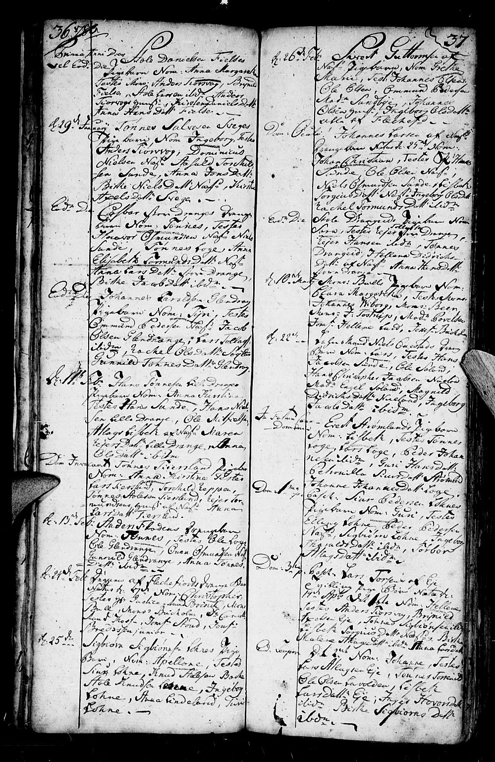 Flekkefjord sokneprestkontor, SAK/1111-0012/F/Fb/Fbc/L0001: Parish register (copy) no. B 1, 1773-1801, p. 36-37