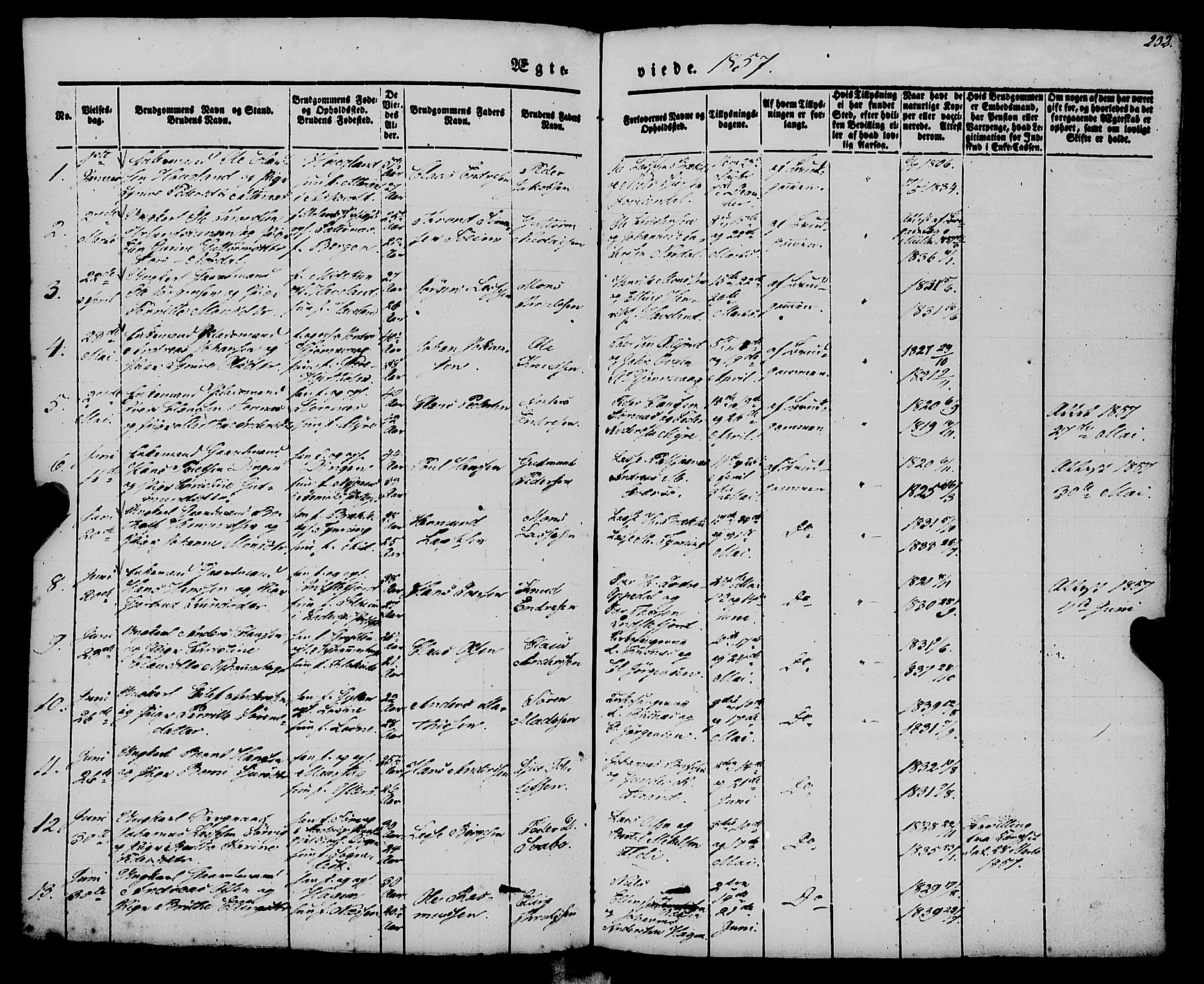 Gulen sokneprestembete, AV/SAB-A-80201/H/Haa/Haaa/L0021: Parish register (official) no. A 21, 1848-1858, p. 232