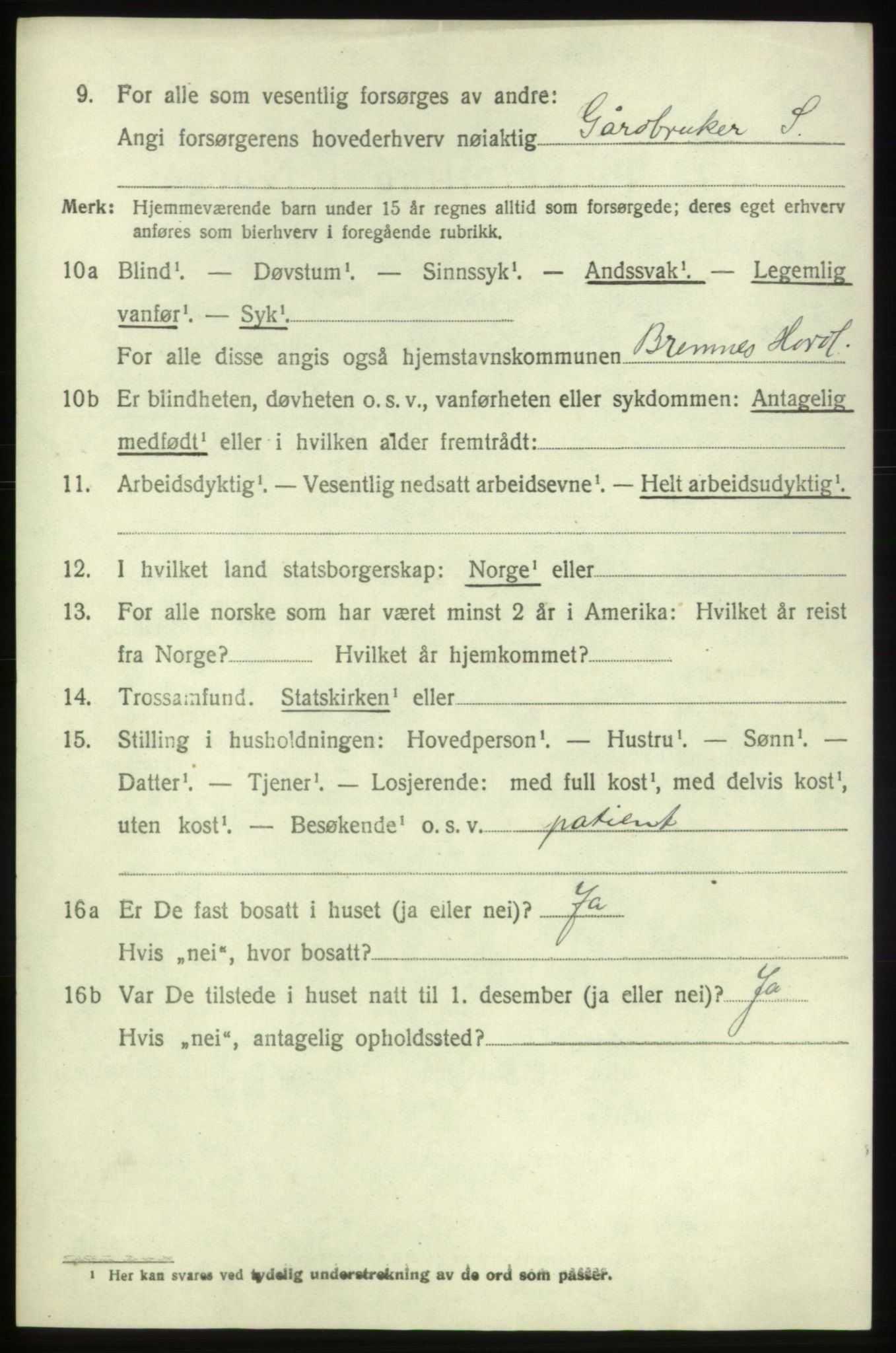 SAB, 1920 census for Bremnes, 1920, p. 1813