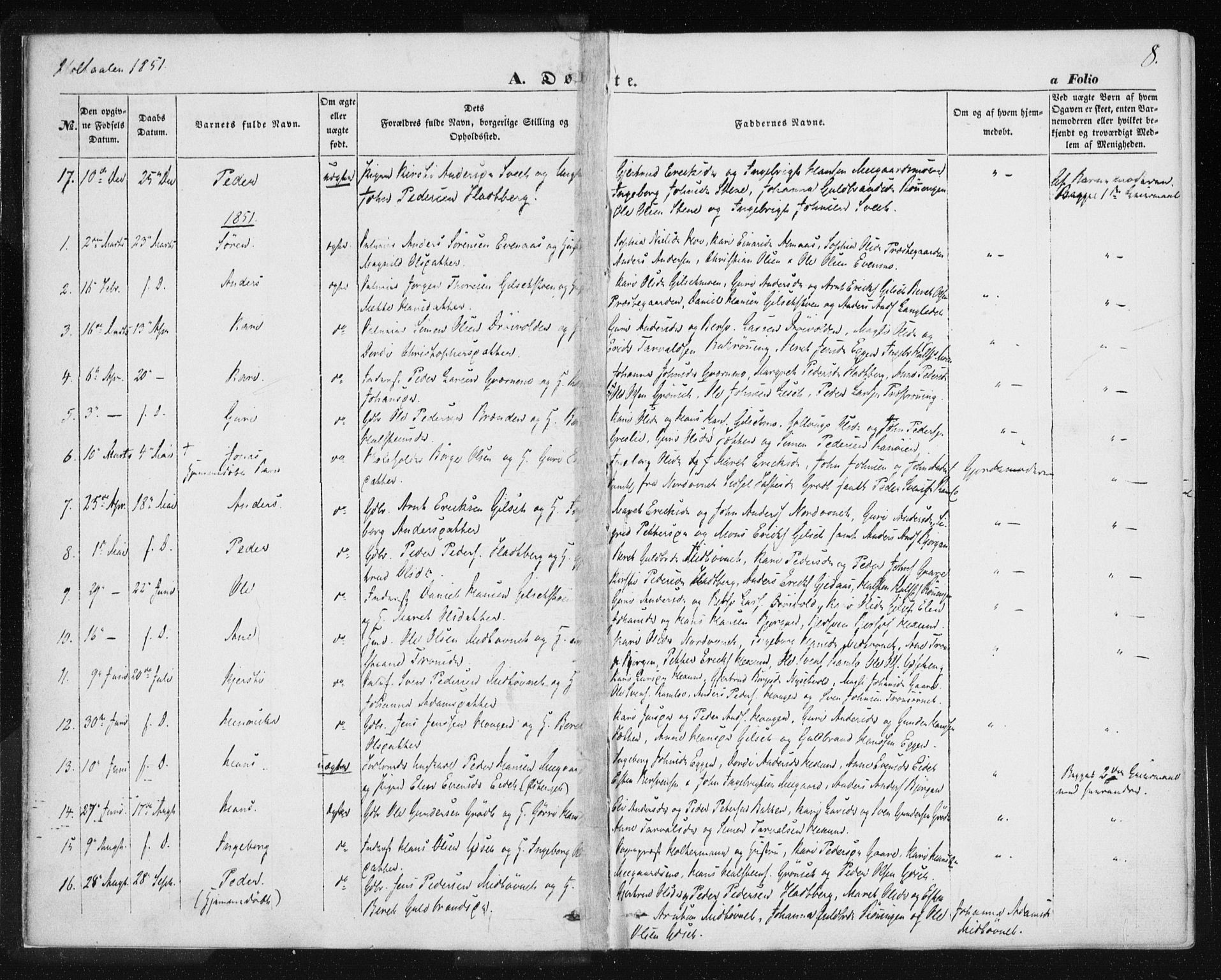 Ministerialprotokoller, klokkerbøker og fødselsregistre - Sør-Trøndelag, SAT/A-1456/685/L0963: Parish register (official) no. 685A06 /1, 1846-1859, p. 8