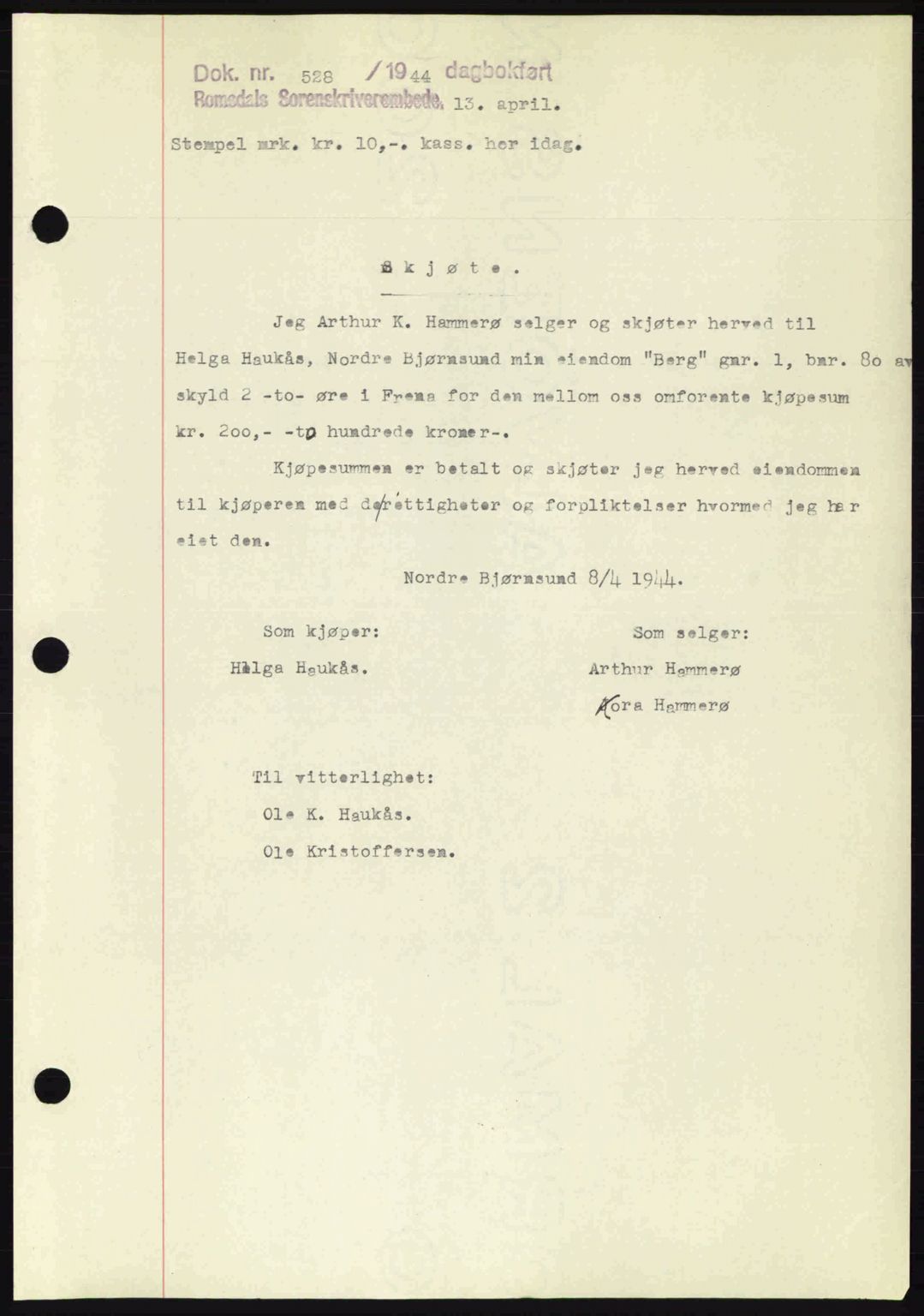 Romsdal sorenskriveri, SAT/A-4149/1/2/2C: Mortgage book no. A16, 1944-1944, Diary no: : 528/1944