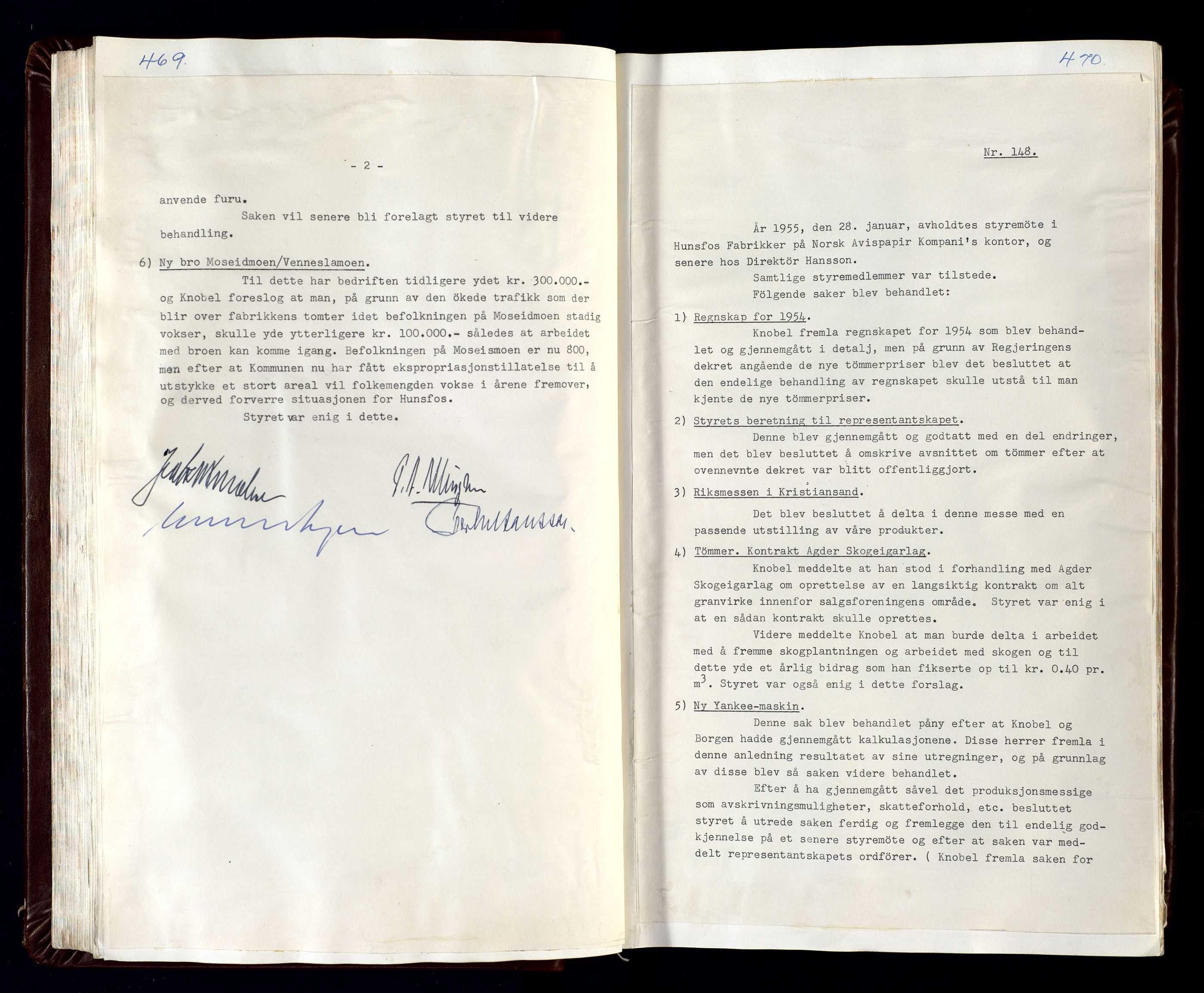 Hunsfos fabrikker, SAK/D/1440/02/L0007: Referatprotokoll fra styremøter (møte nr 114-221), 1951-1964, p. 469-470