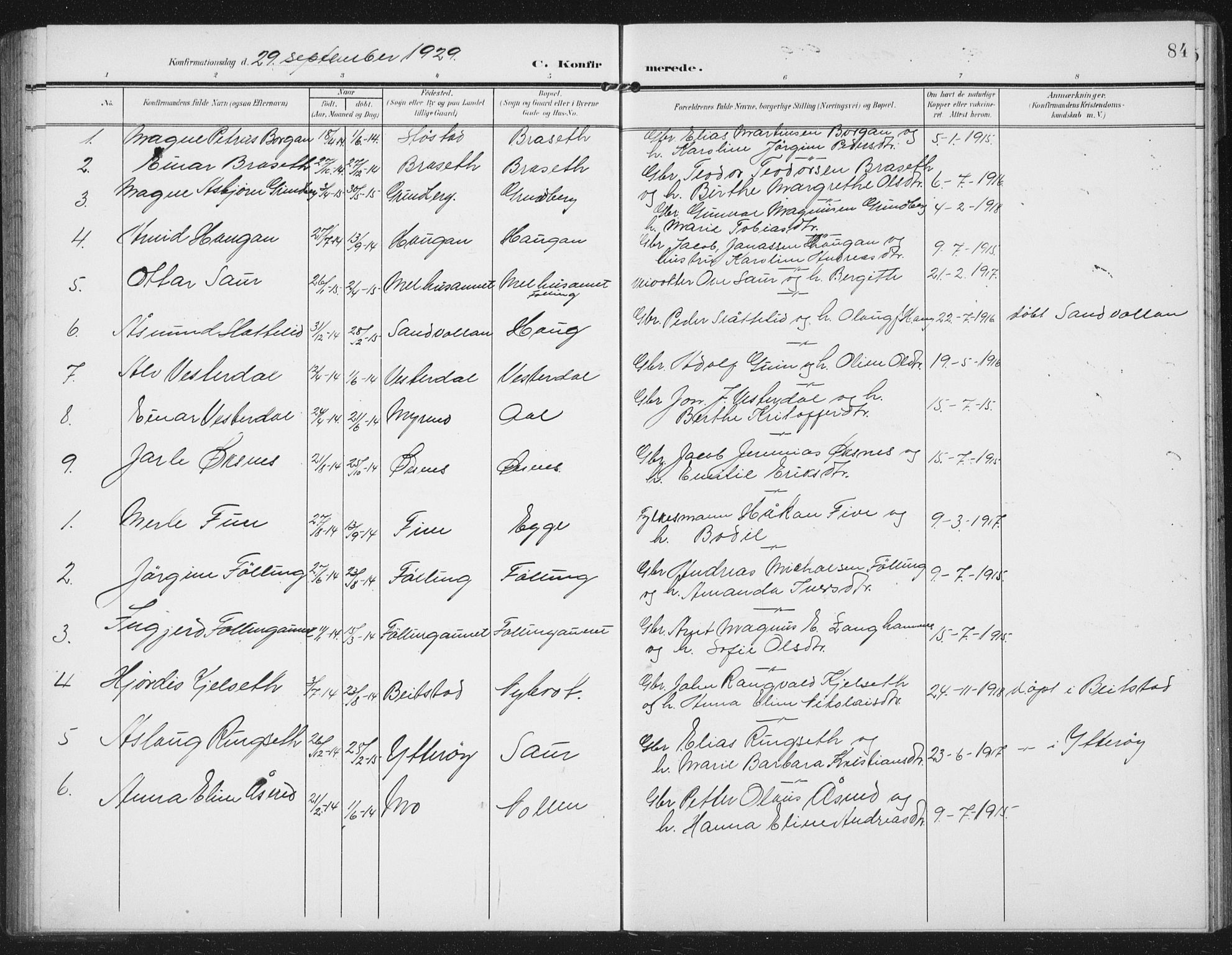 Ministerialprotokoller, klokkerbøker og fødselsregistre - Nord-Trøndelag, AV/SAT-A-1458/747/L0460: Parish register (copy) no. 747C02, 1908-1939, p. 84